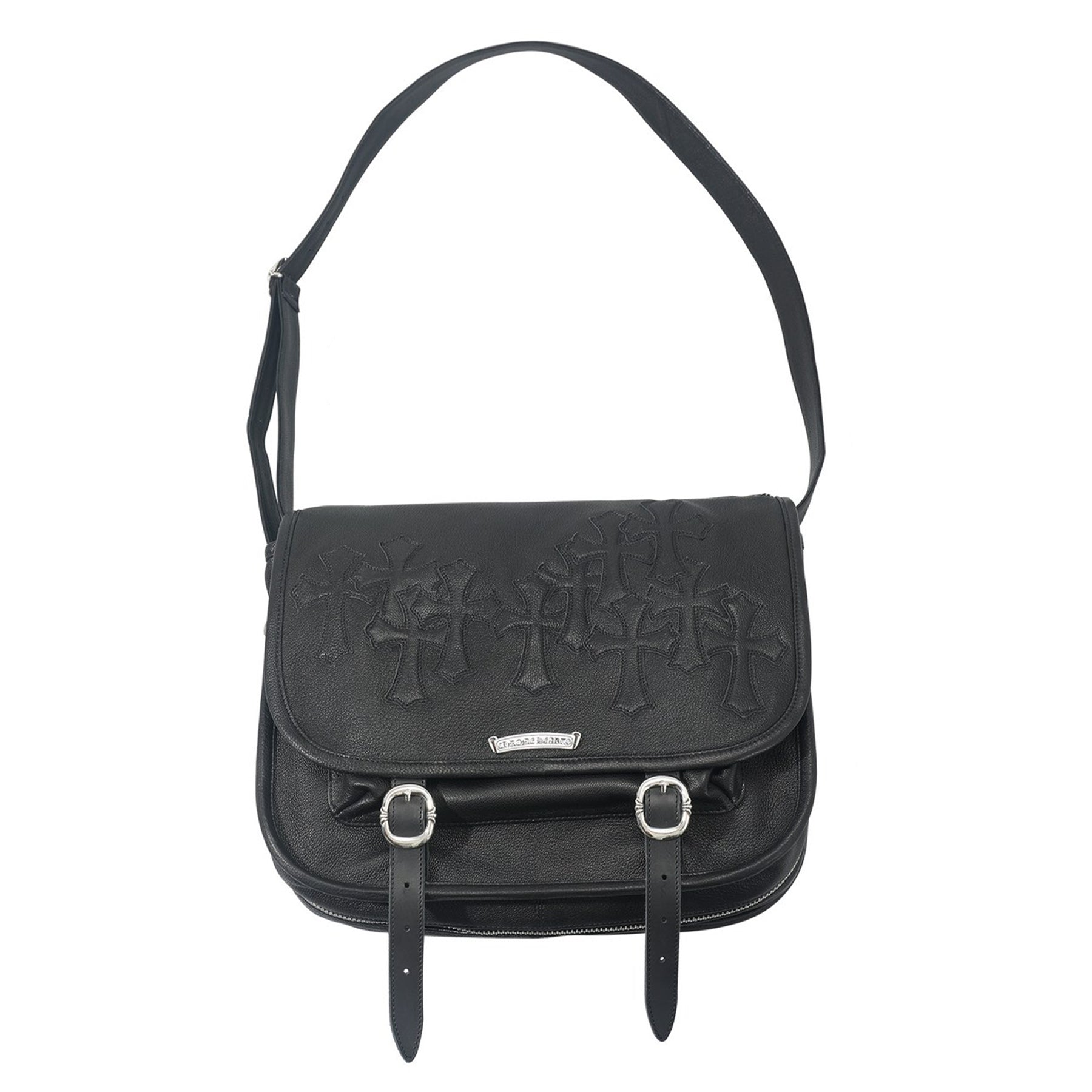 Chrome Hearts  vintage Cross-stitch Flap Shoulder Bag Messenger Style Cowhide Leather 925 Sterling Silver Hardware Total Silver Weight: Approx. 116g #81943A