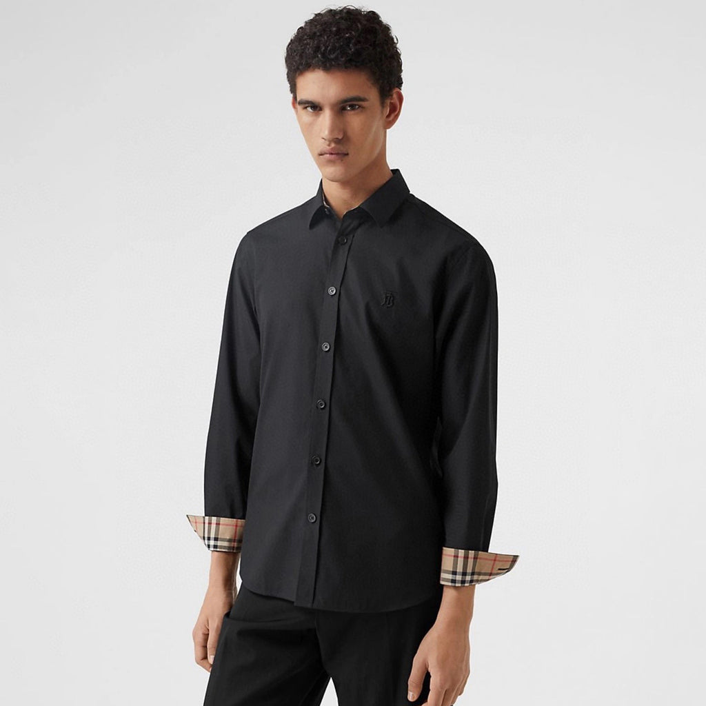 Burberry Men's Spring Summer Slim Fit Tailored Embroidered Logo Check Long Sleeve Shirt #99373