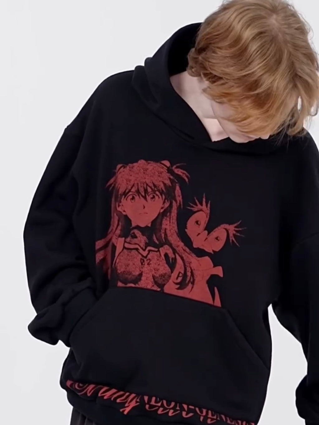 Rough Simmons Men's Fashion High Street Trend Black Red Akira Manga Do Old Print Washed Loose Hoodie Sweatshirt Ngvp #2253