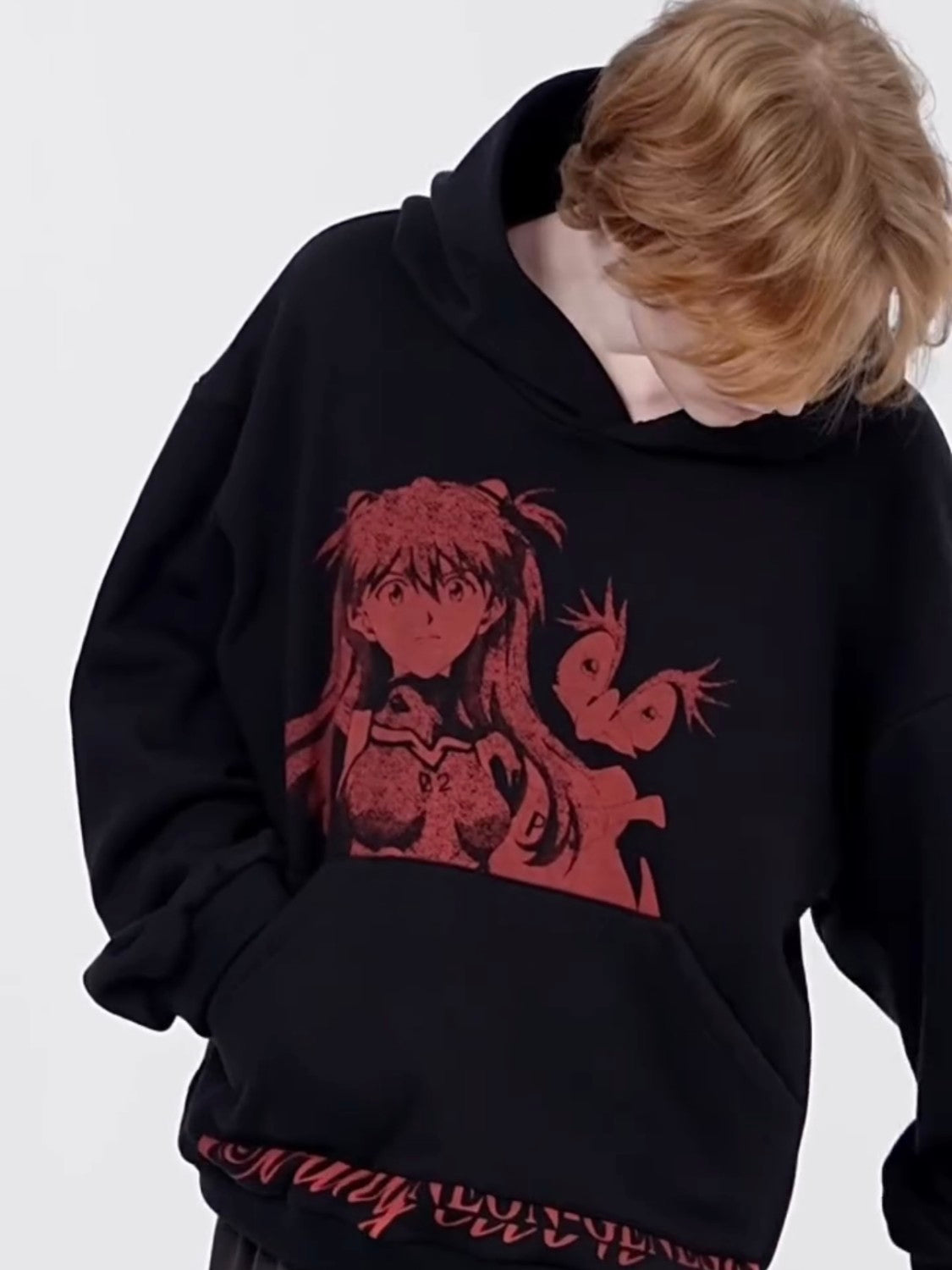 Rough Simmons Men's Fashion High Street Trend Black Red Akira Manga Do Old Print Washed Loose Hoodie Sweatshirt Ngvp #2253