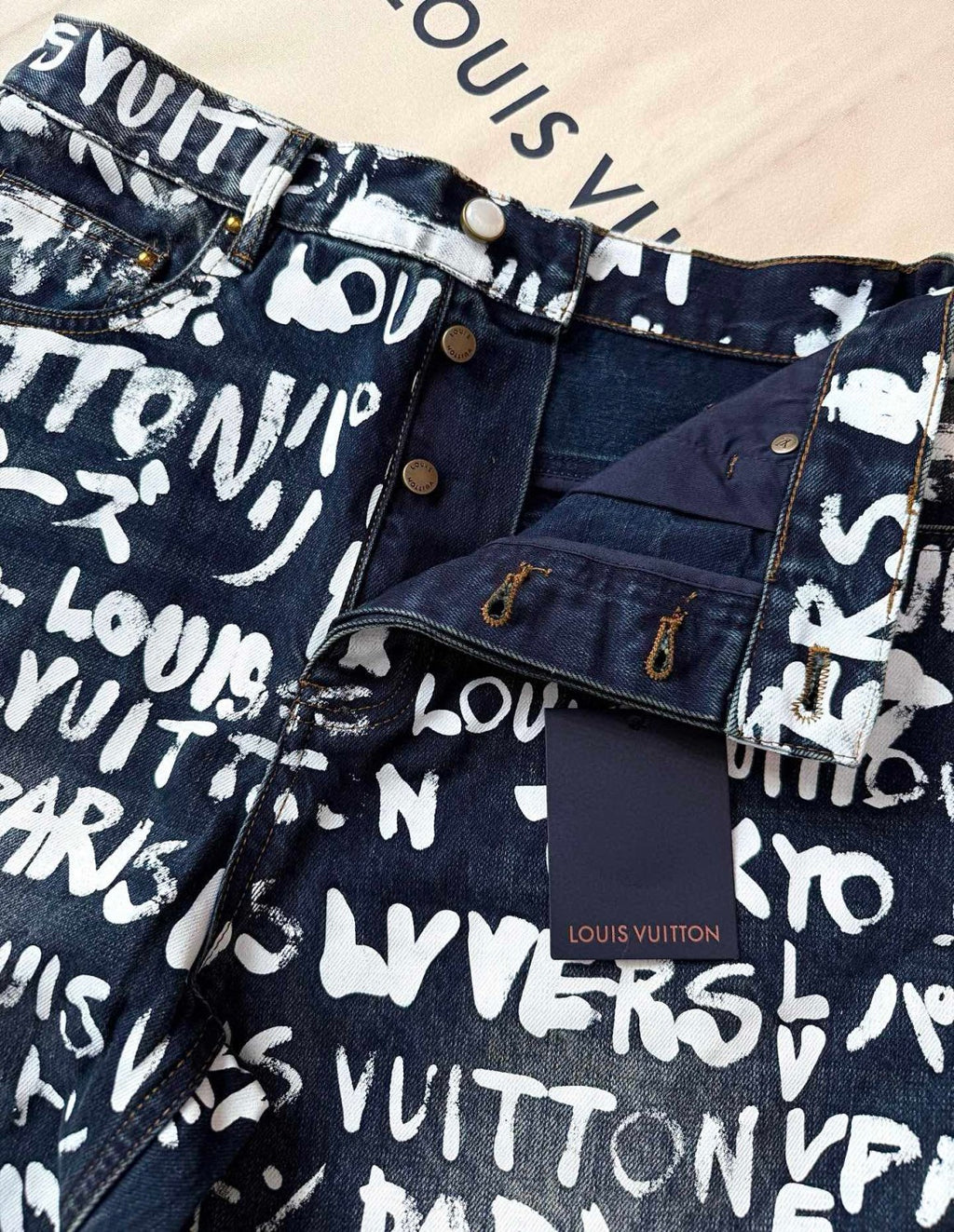 Louis Vuitton Men's Spring/Fall Fashion Casual Full Letter Graffiti Jeans Pants #79433