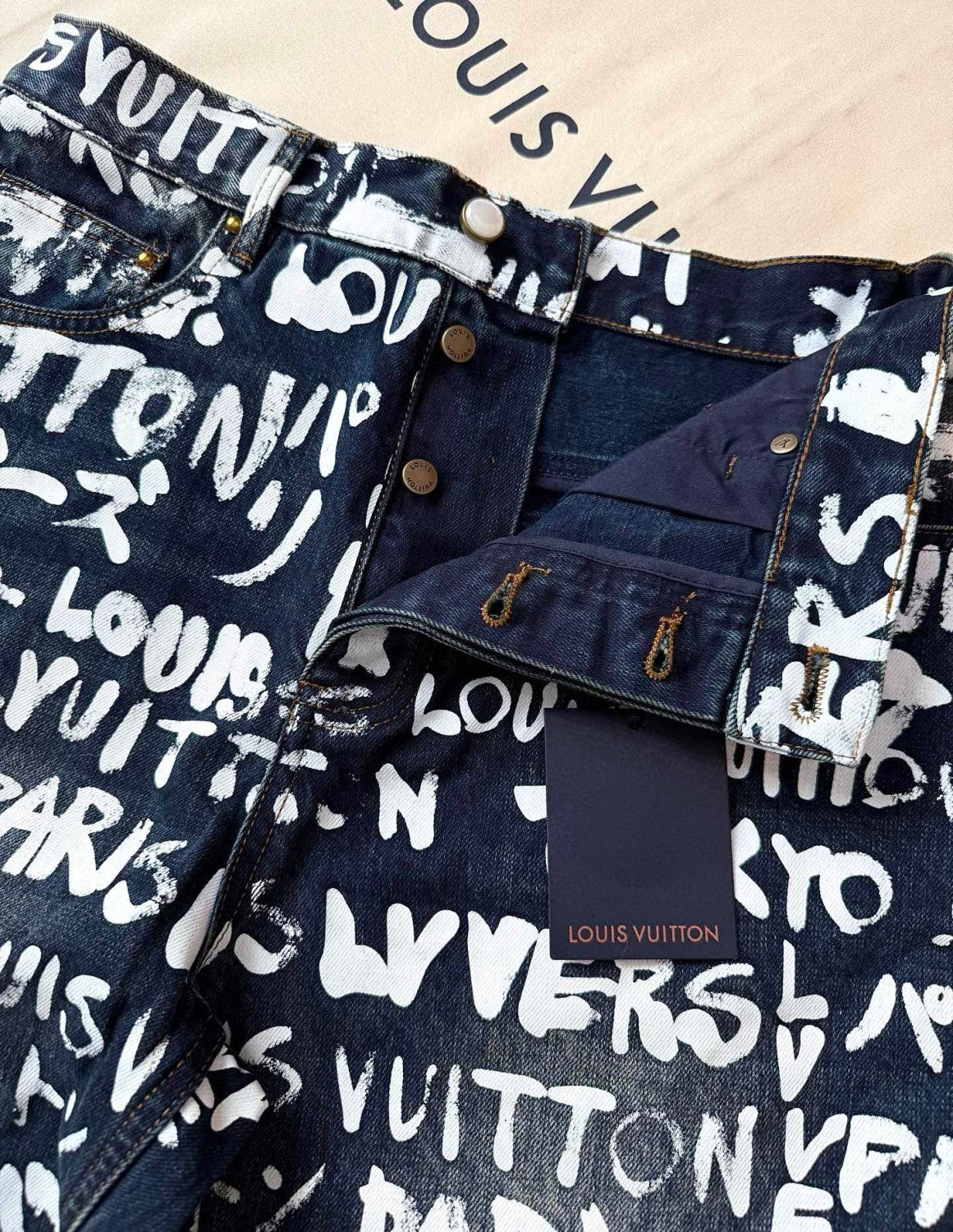 Louis Vuitton Men's Spring/Fall Fashion Casual Full Letter Graffiti Jeans Pants #79433