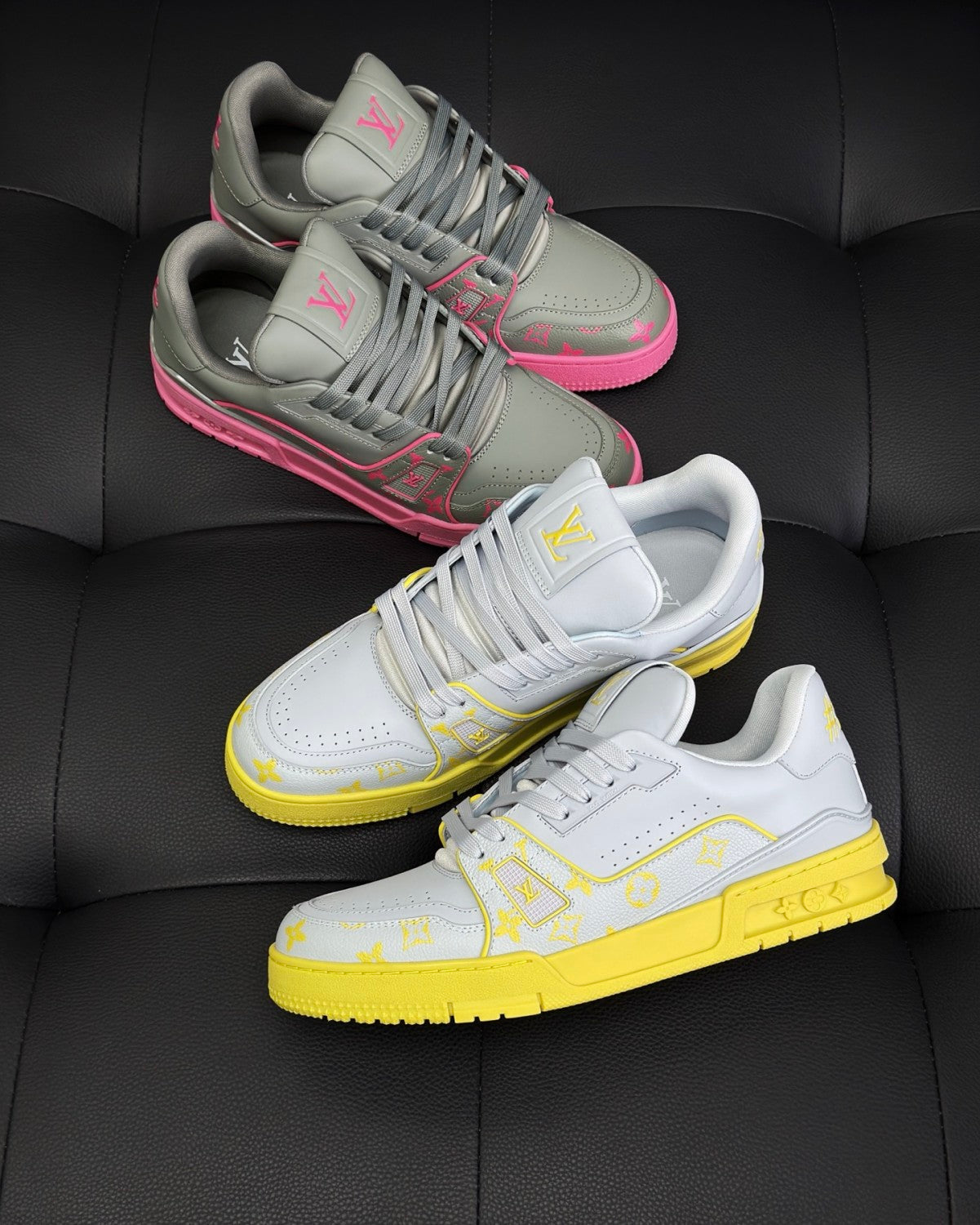 Louis Vuitton LV Trainer Men's Color-blocked Letter Print Pattern Cowhide Leather Low-top Lace-up Sneakers Shoes #77669