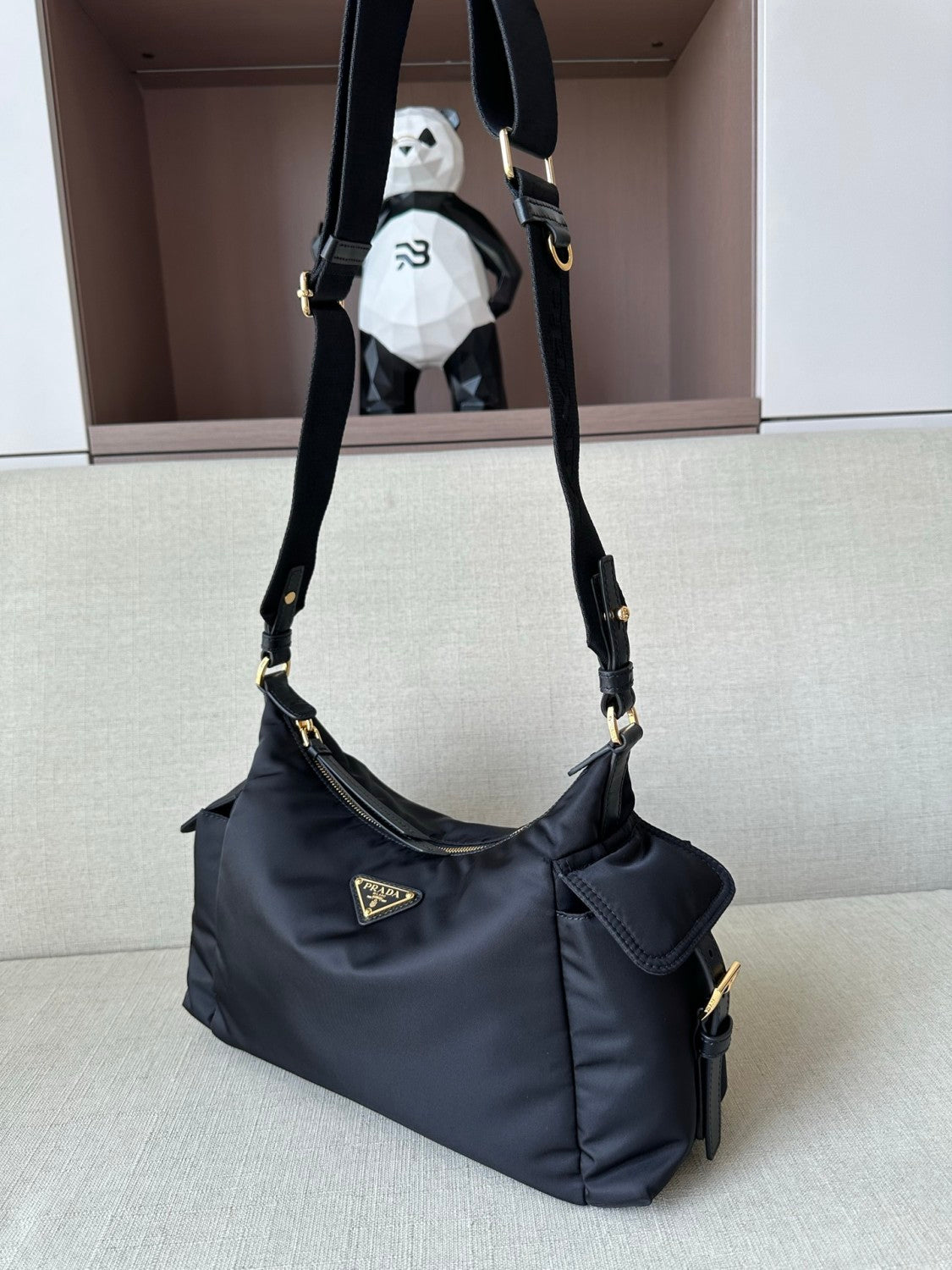 Prada Explore Women's Classic Solid Color Leather Zipper and Flap Pocket Recycled Nylon and Leather Handbag Shoulder Bag Crossbody Bag Bags #78673