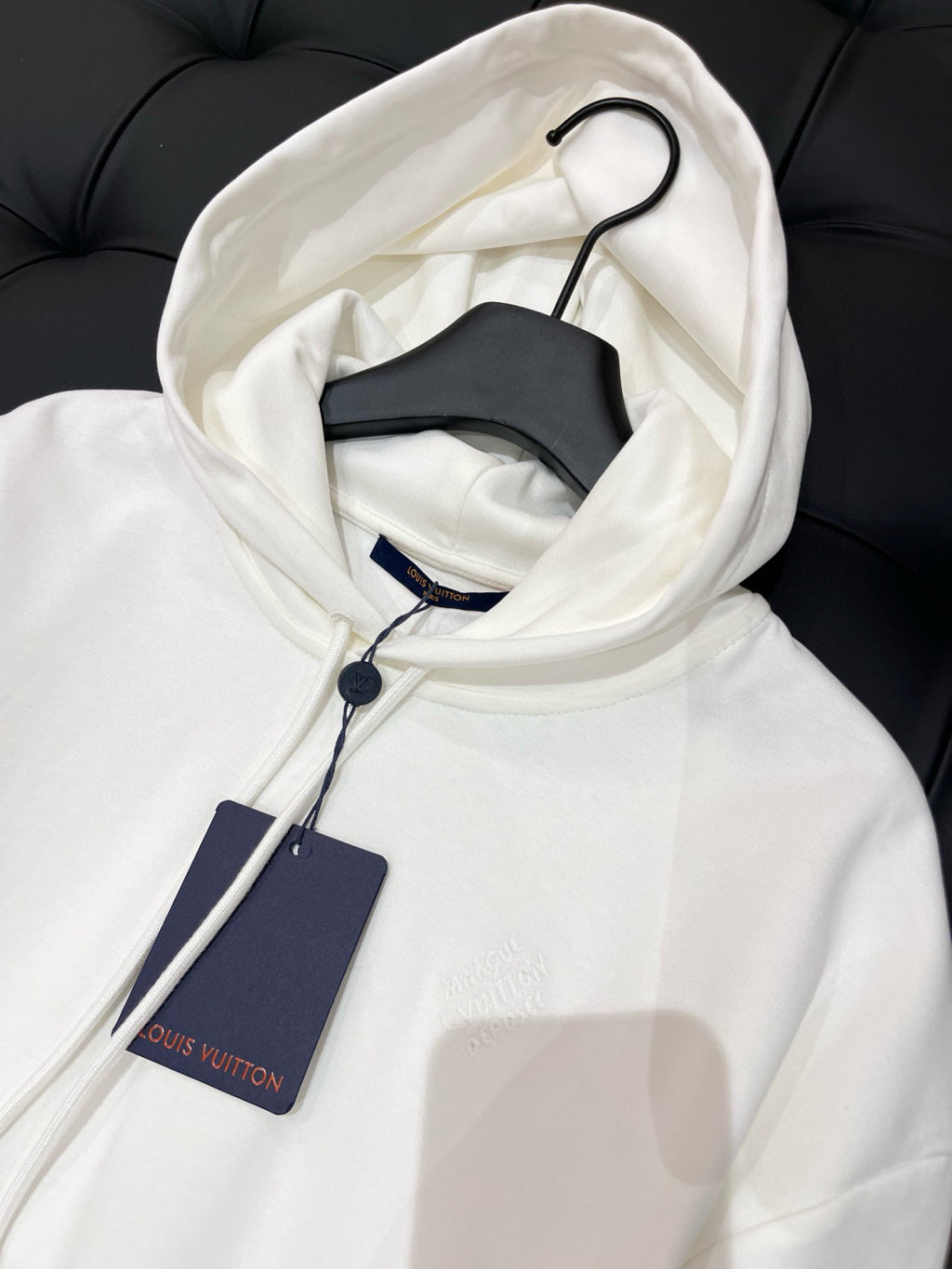 Louis Vuitton Men's Spring and Autumn White Logo Letter Embroidery Long Sleeve Hooded Sweatshirt Pullover #98836