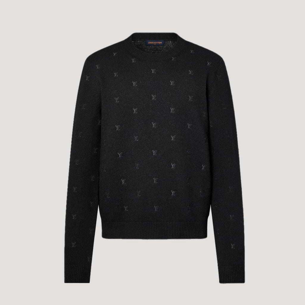 Louis Vuitton Men's Fall And Winter Black Long Sleeve Logo Embroidered Signature Merino Crewneck Sweater #98236