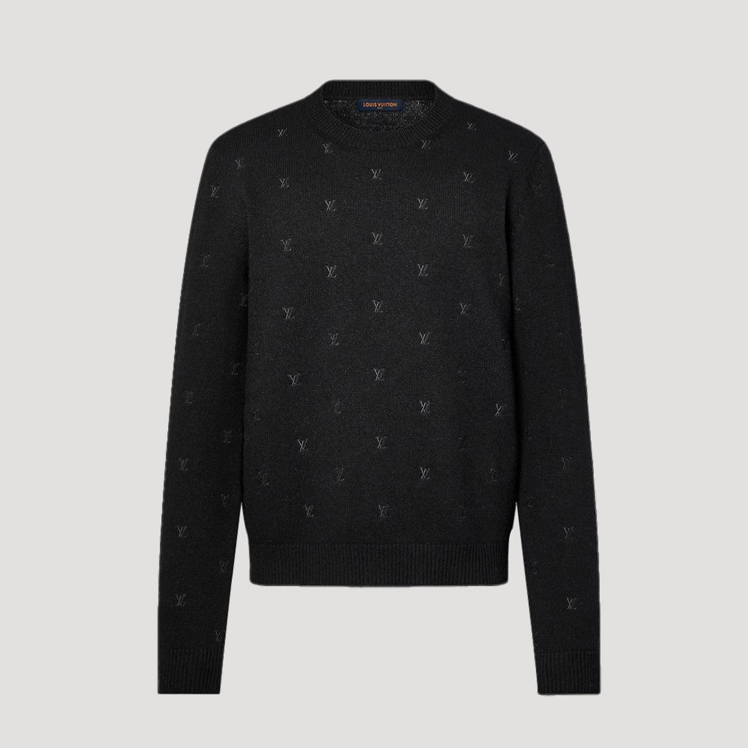 Louis Vuitton Men's Fall And Winter Black Long Sleeve Logo Embroidered Signature Merino Crewneck Sweater #98236