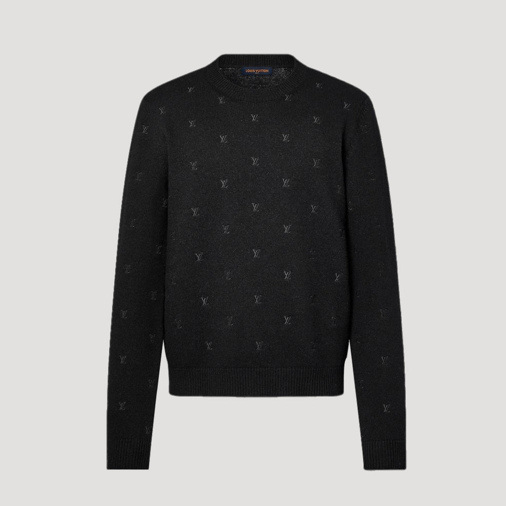 Louis Vuitton Men's Fall And Winter Black Long Sleeve Logo Embroidered Signature Merino Crewneck Sweater #98236