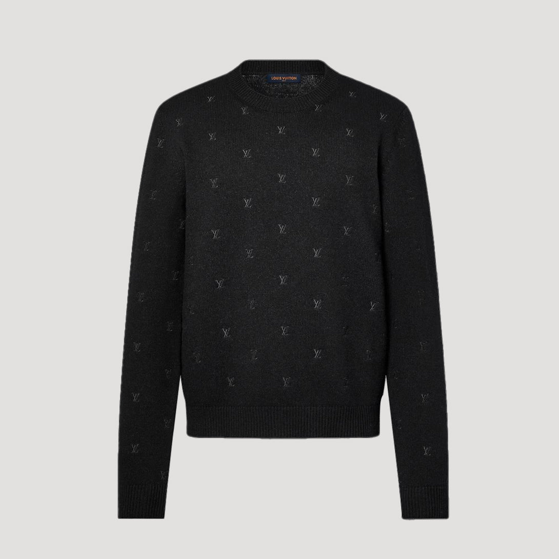 Louis Vuitton Men's Fall And Winter Black Long Sleeve Logo Embroidered Signature Merino Crewneck Sweater #98236