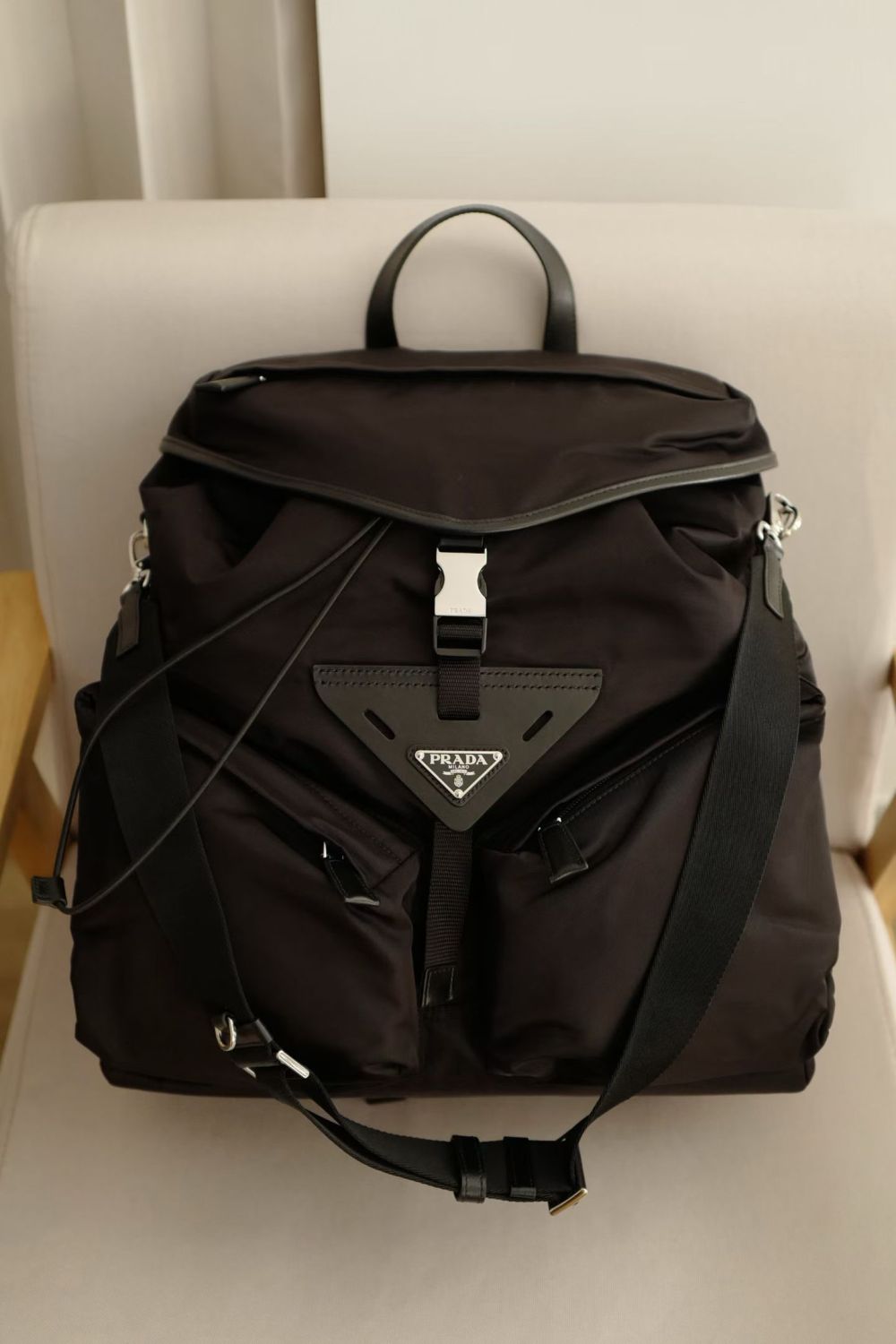 Prada Men's And Women's Large-capacity Backpack With Black Triangle Logo Stylish Travel And Hiking Backpack With A Sophisticated Casual Look Bags Bag #195657
