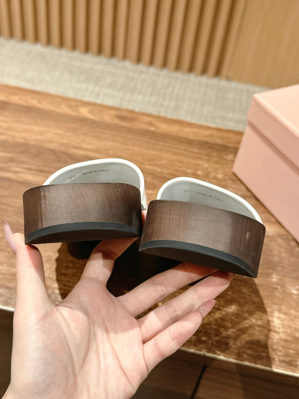 MiuMiu Women's Summer Fashion Casual Round Toe Slip On Suede Leather Wooden Sole Sandals Shoes #78432