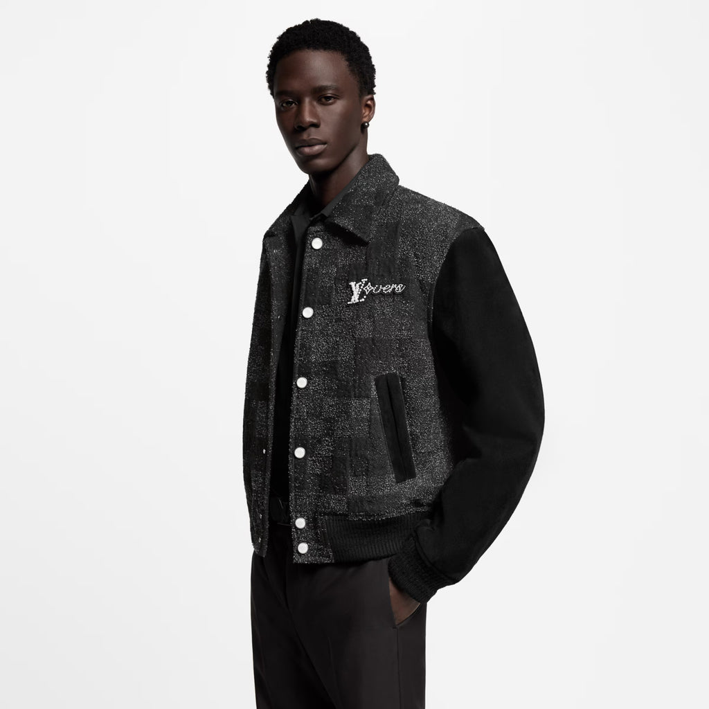 Louis Vuitton Men's Spring/Autumn Mixed Leather Jacket Checkered Solid Color Baseball Collar Long Sleeve Waistcoat Jacket #81478