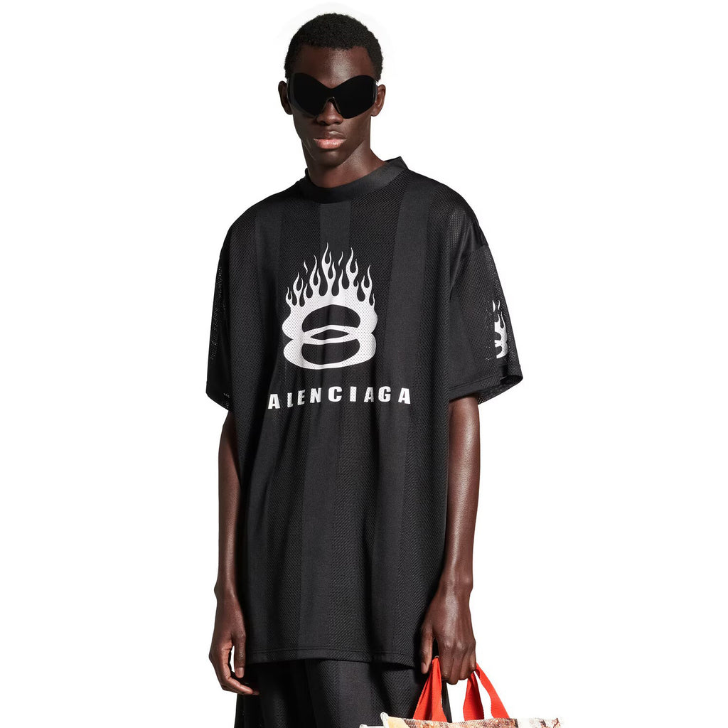 Balenciaga Men's Summer Black Letter Printed Loose Half High Neck Polyester Short Sleeve T-Shirt #73832