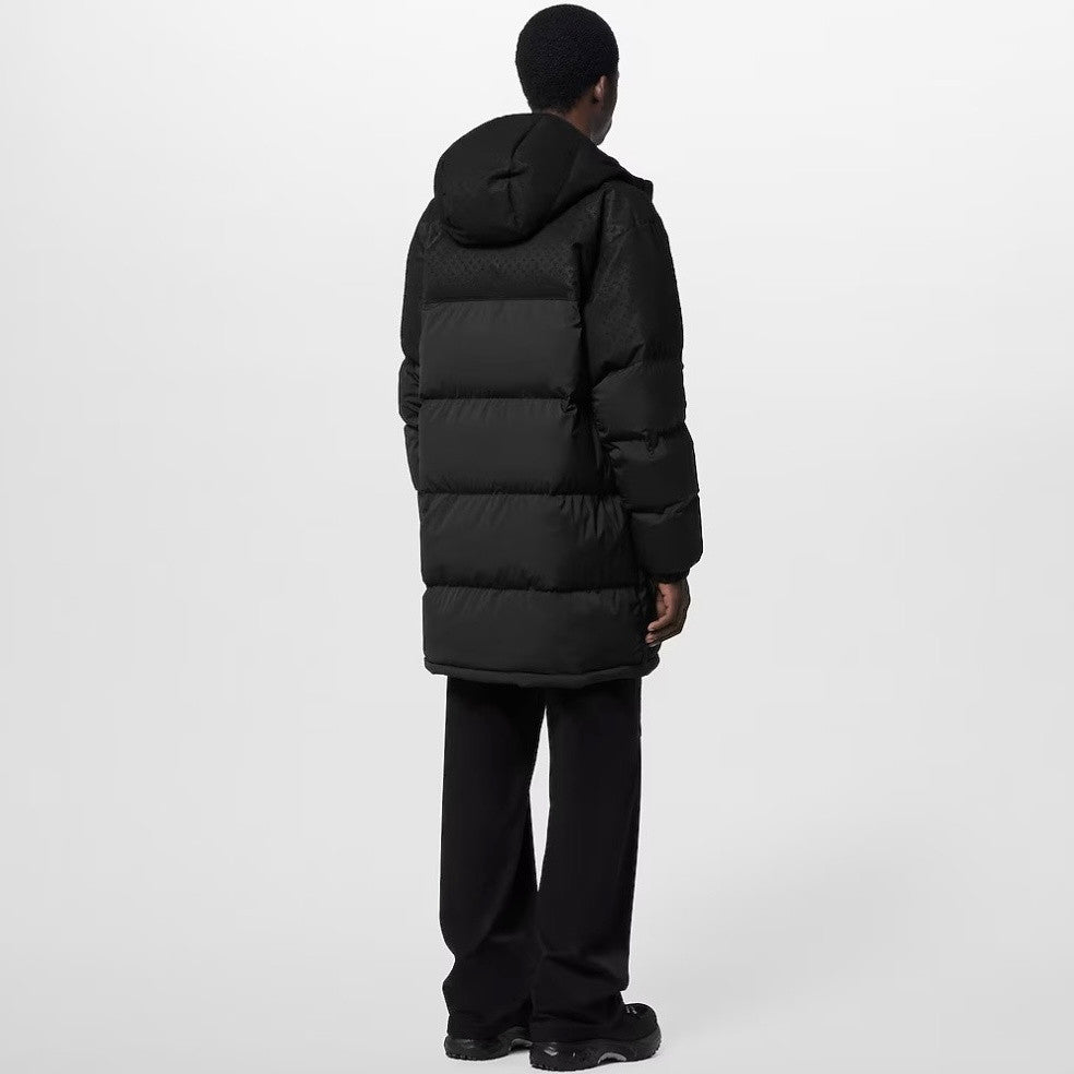 Louis Vuitton Men's and Women's Embossed Patchwork Mid Length Down Jacket #333370