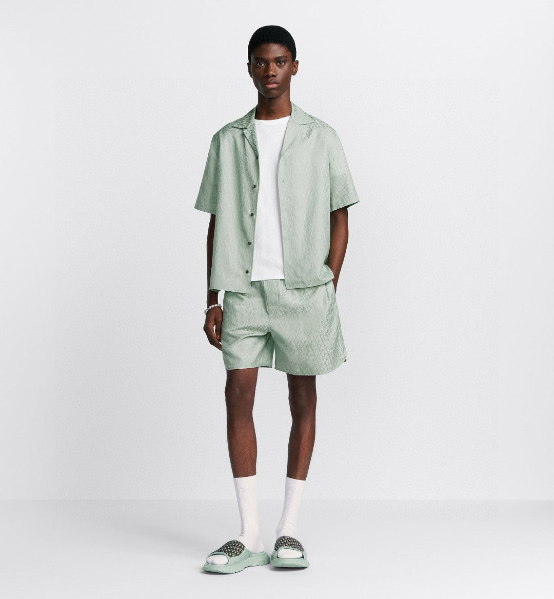 Dior Men's Summer Solid Color Letter Printed V-Neck Single Breasted Short Sleeve Shirt #76919
