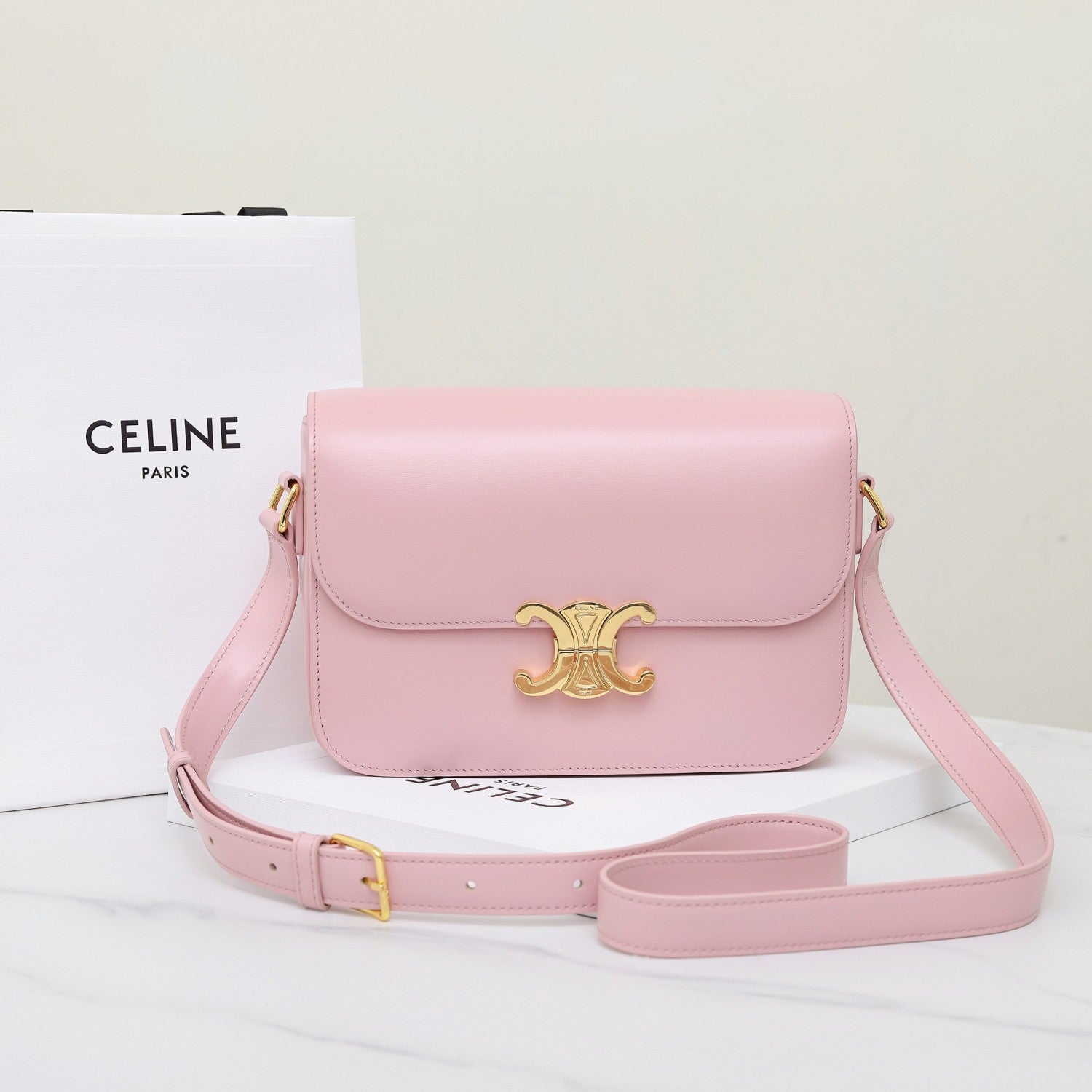 Celine Teen Triomphe Glossy Cow Leather Handbags Women's Temperament Luxury Solid Colour Temperament Crossbody Bag Logo Handbags Bag Bags #71965