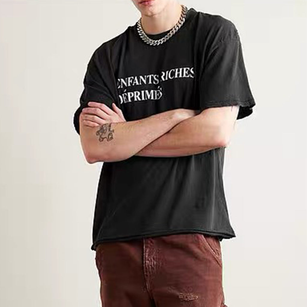 Enfants Riches Deprimes Men's Summer Letter Pattern Print Retro Casual Loose Straight Solid Color Cotton Short Sleeve T-Shirt #99365