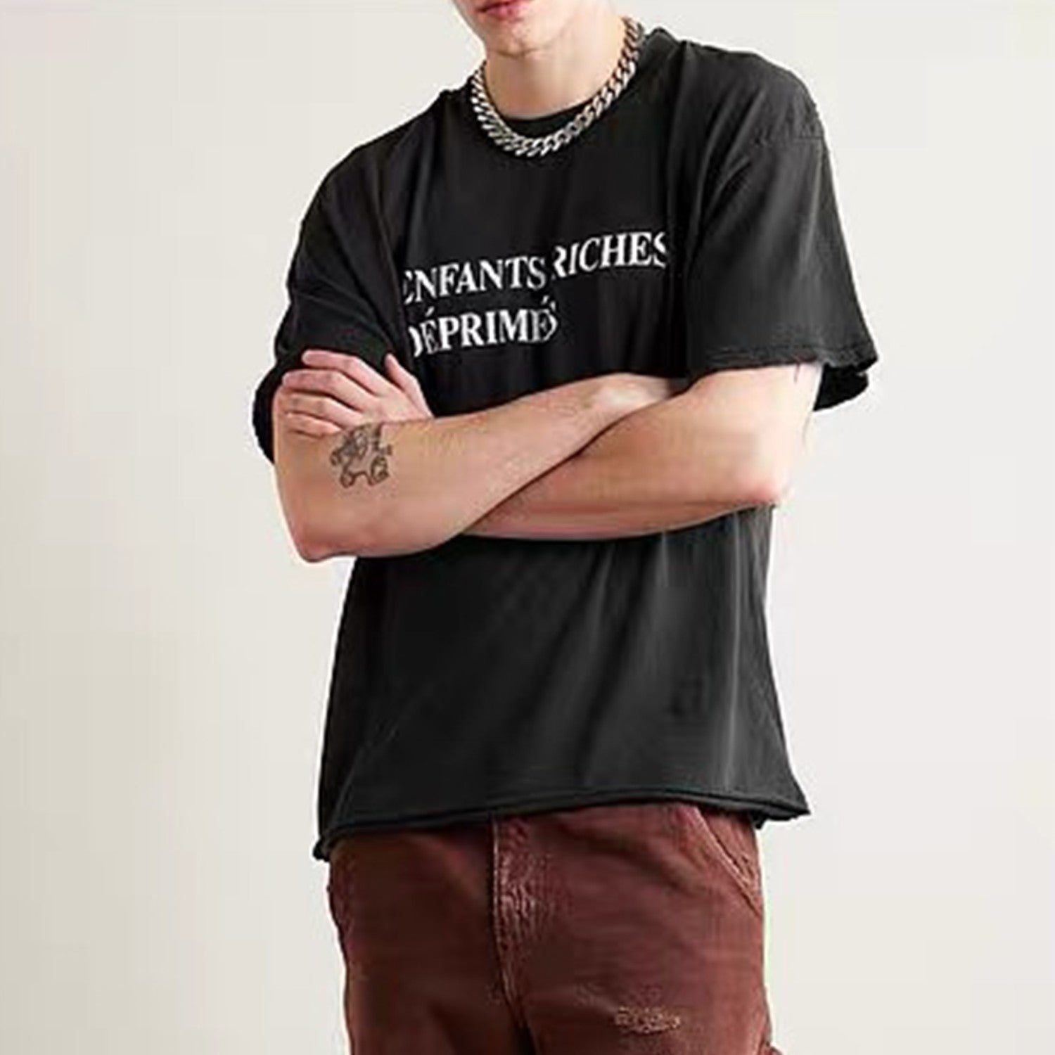 Enfants Riches Deprimes Men's Summer Letter Pattern Print Retro Casual Loose Straight Solid Color Cotton Short Sleeve T-Shirt #99365