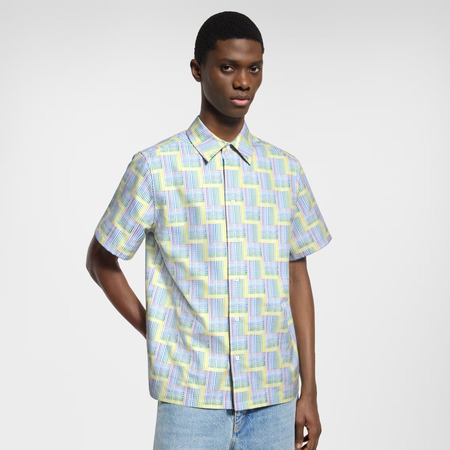 Louis Vuitton Men's Summer Rainbow Letter Print Single Breasted Short Sleeve Shirt #76439
