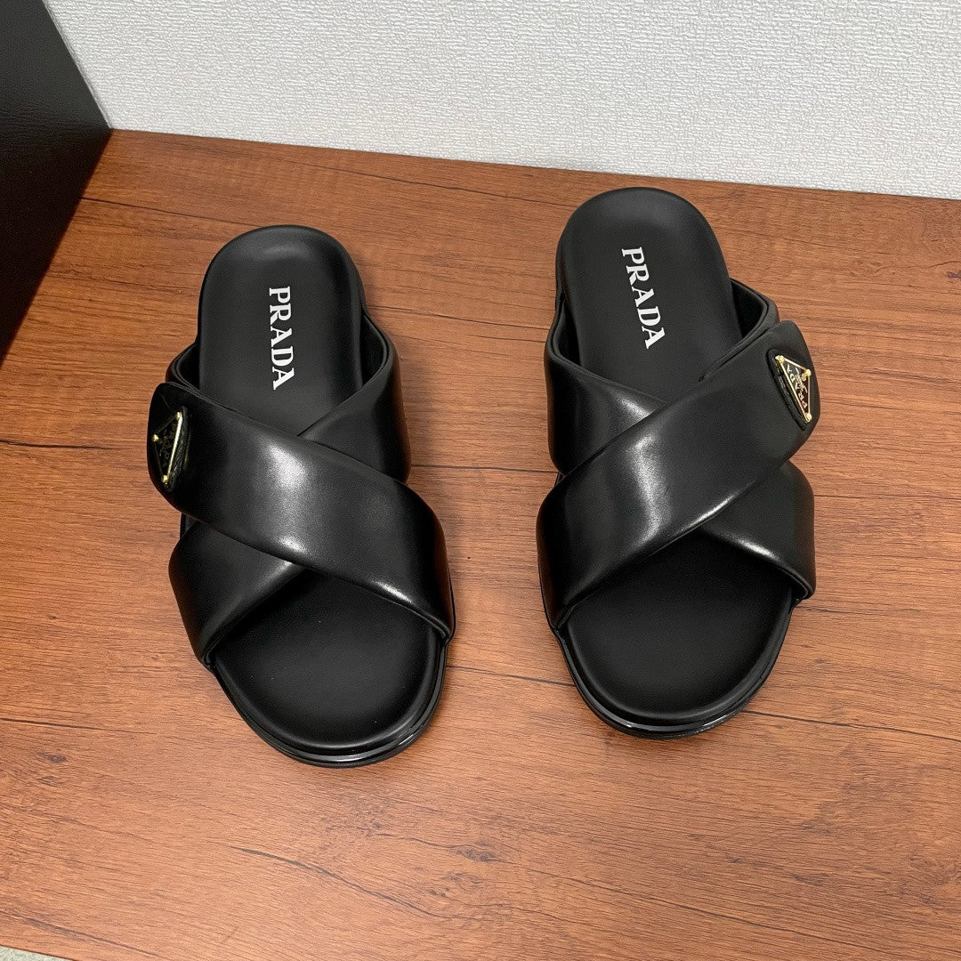 Prada Leather Cross Slides #383748