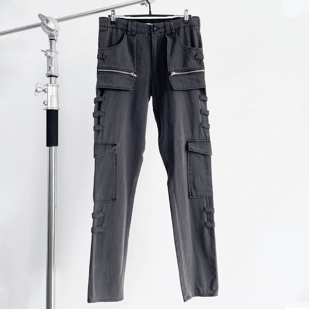 Raf Simons Men's Fall And Winter Retro Washed And Old Splicing Leggings Slim Casual Pants High Street Trend Pocket Tie Pants Ngvp #2461