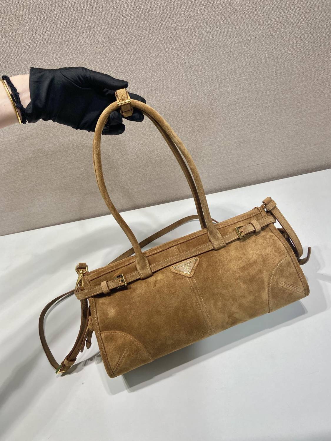 Prada Women's Soft Lux Collection Medium Suede Brushed Leather Logo Solid Color Handbags Casual Crossbody Bag Bags 1BA426_2C4S_F0401 #71977