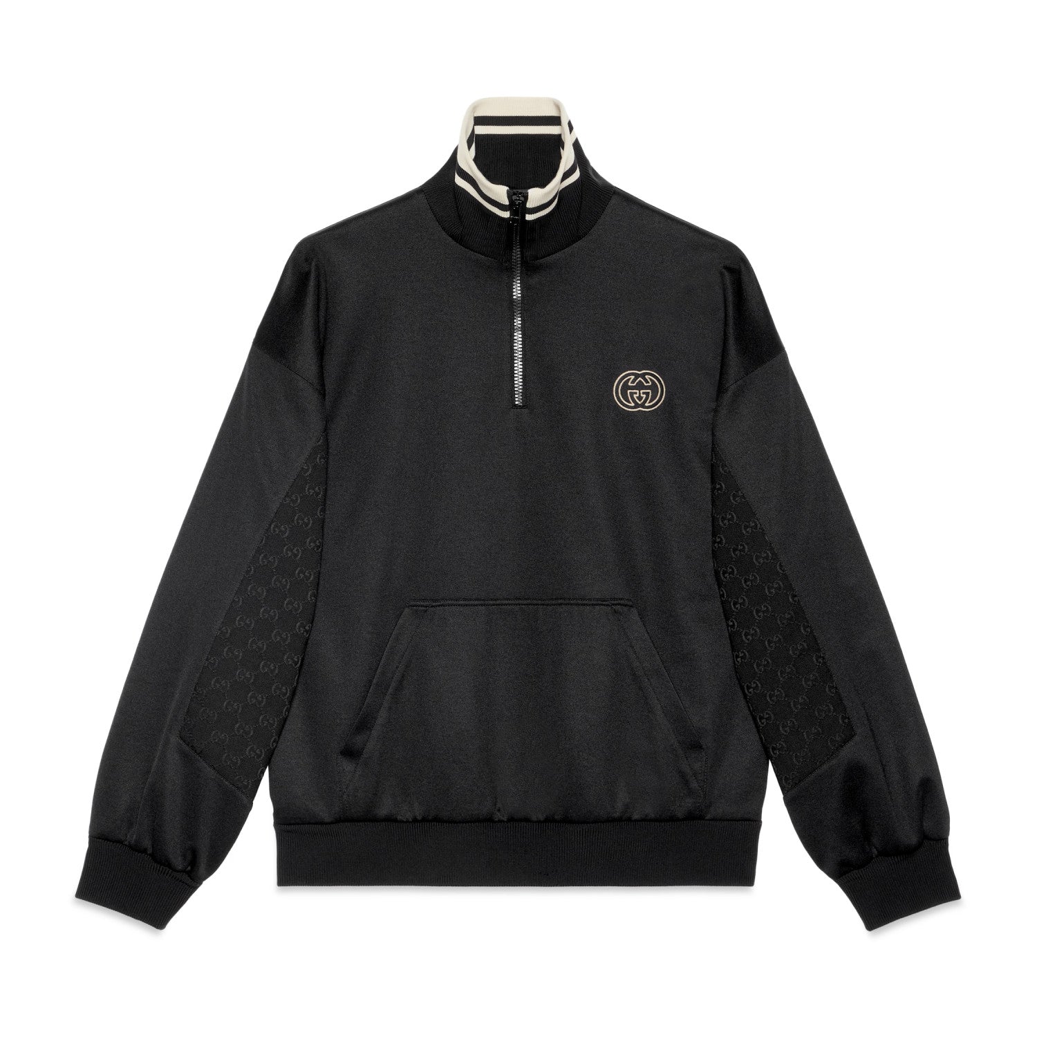 Gucci Men's Spring and Autumn Black Logo Embroidery Zipper Standing Collar Long Sleeve Jacket Elastic Knit Sweatpants Pants Suit Set #98786
