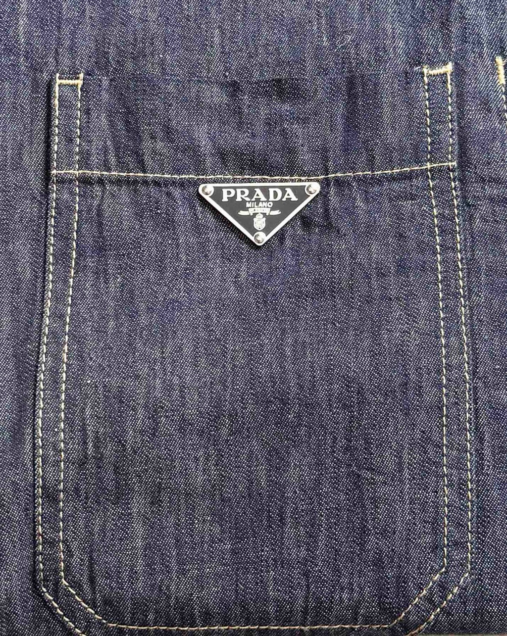 Prada Men's Spring Autumn Triangle Label Logo Solid Colour Single Breasted Long Sleeve Denim Jacket #76865