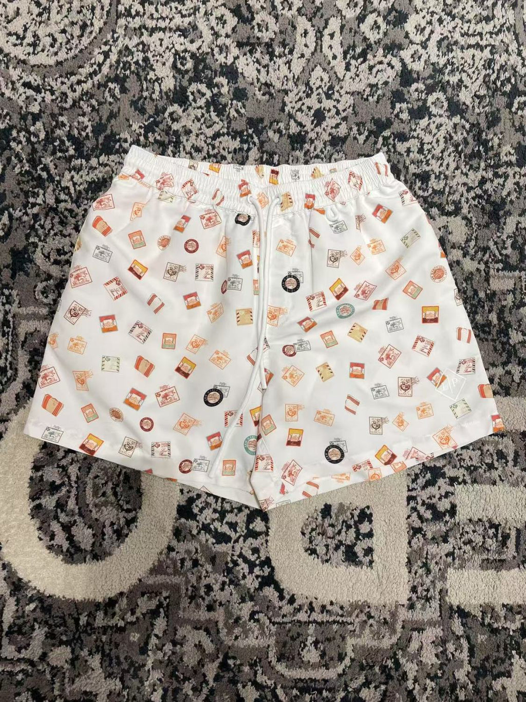 Loro Piana Men's Summer Solid Color Stamp Print Casual Drawstring Beach Shorts #77384