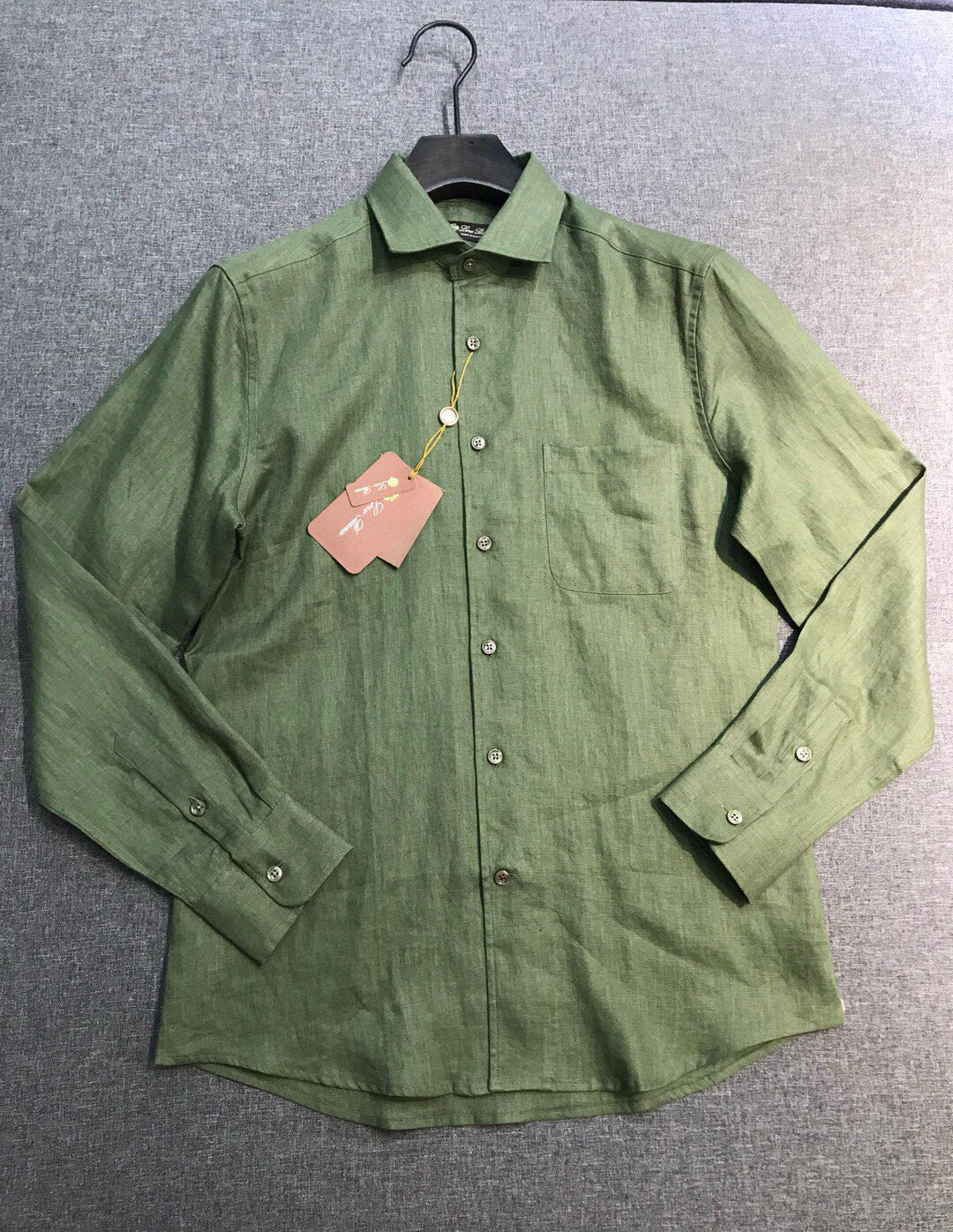 Loro Piana Men's Spring/Fall Fashion Classic Solid-Color Collared Single-Button Linen Shirt #78636