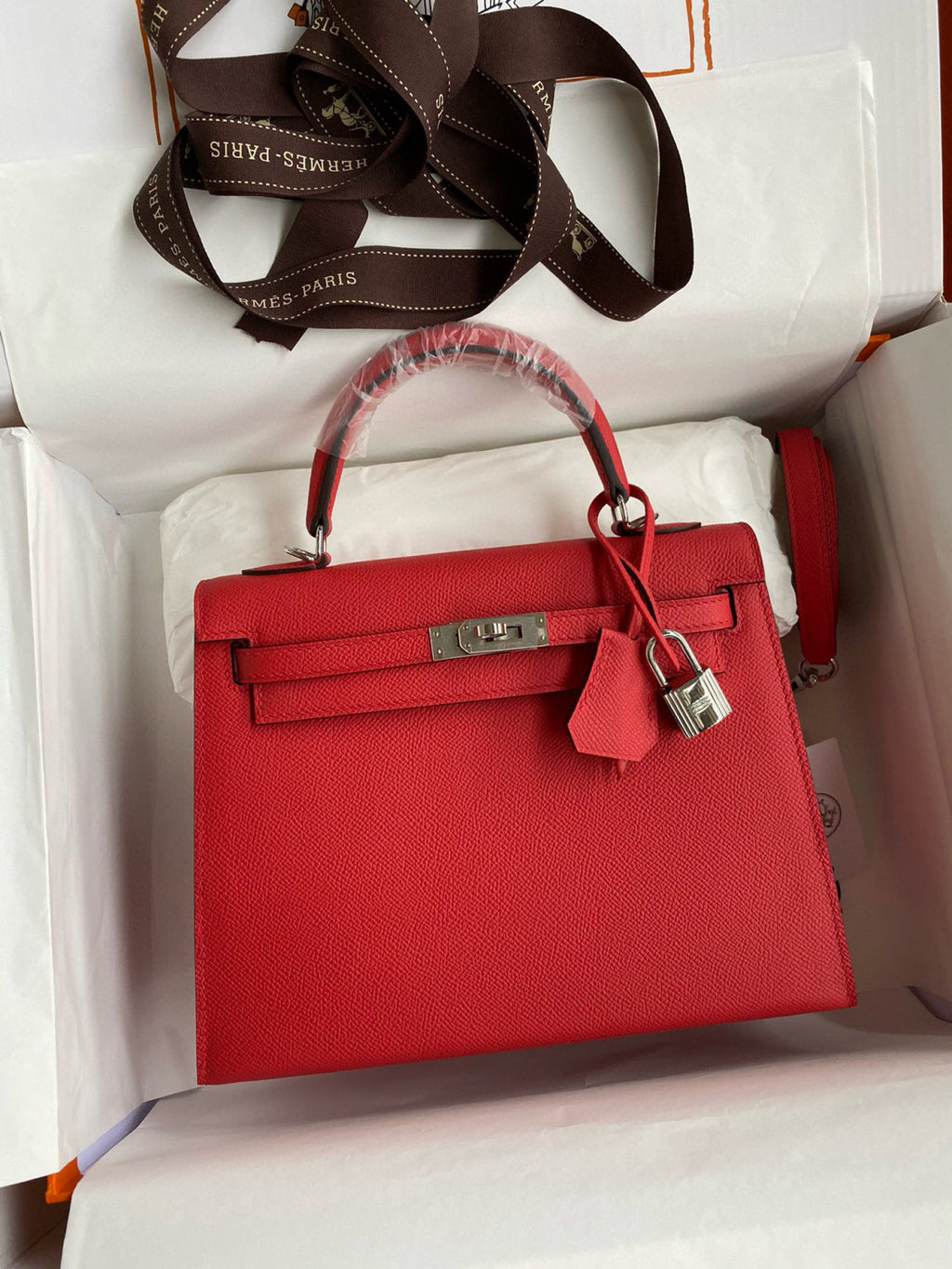 Hermes Kelly 25cm/28cm/32cm Epsom Original Leather Top-Grade Leather Handbag Bag Handcrafted Leather Bag From The Original Factory's Premium Custom Collection #194844