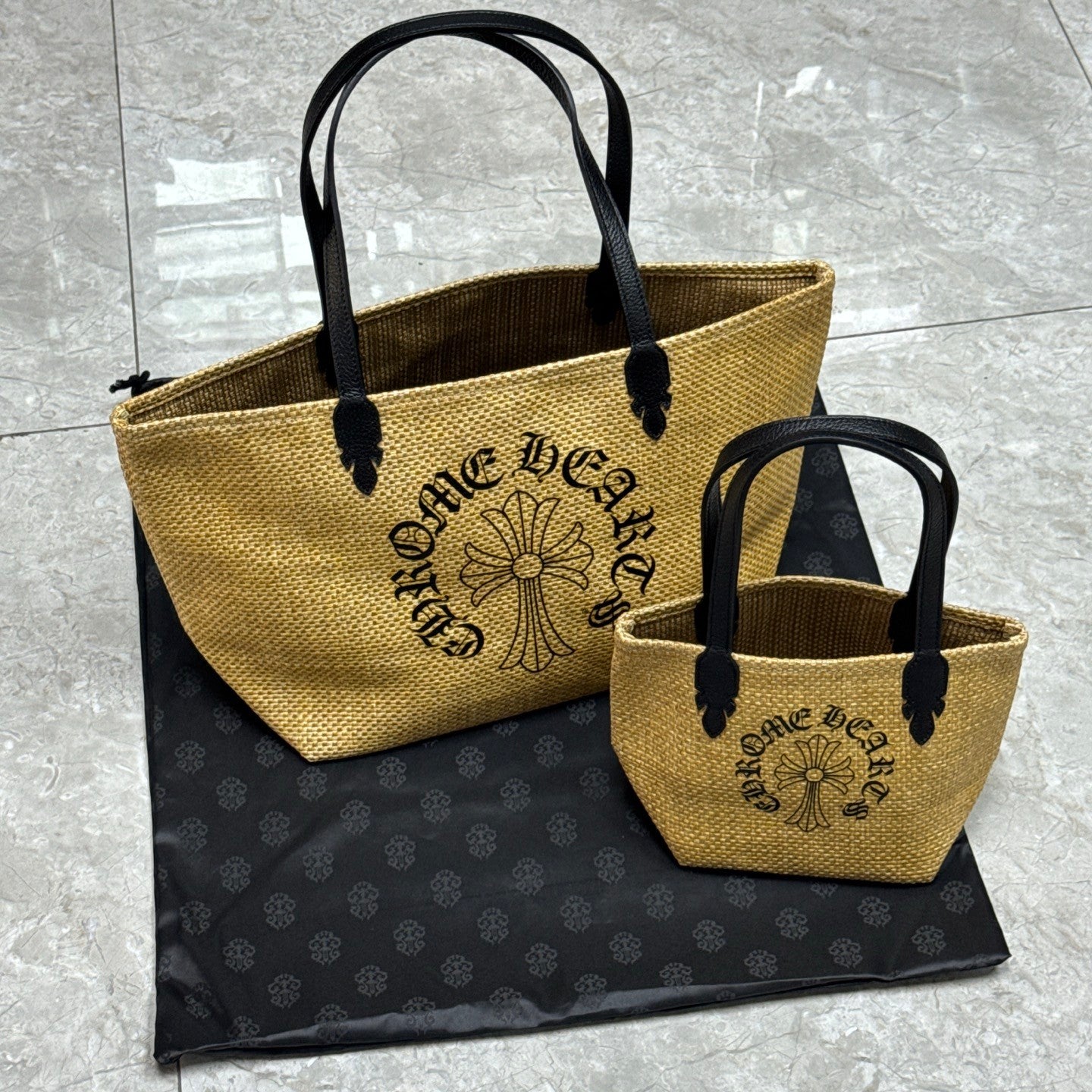 Chrome Hearts Women's Solid Color Sanskrit Print Waterproof Straw Shopping Bag Handbag Tote Bags #77936