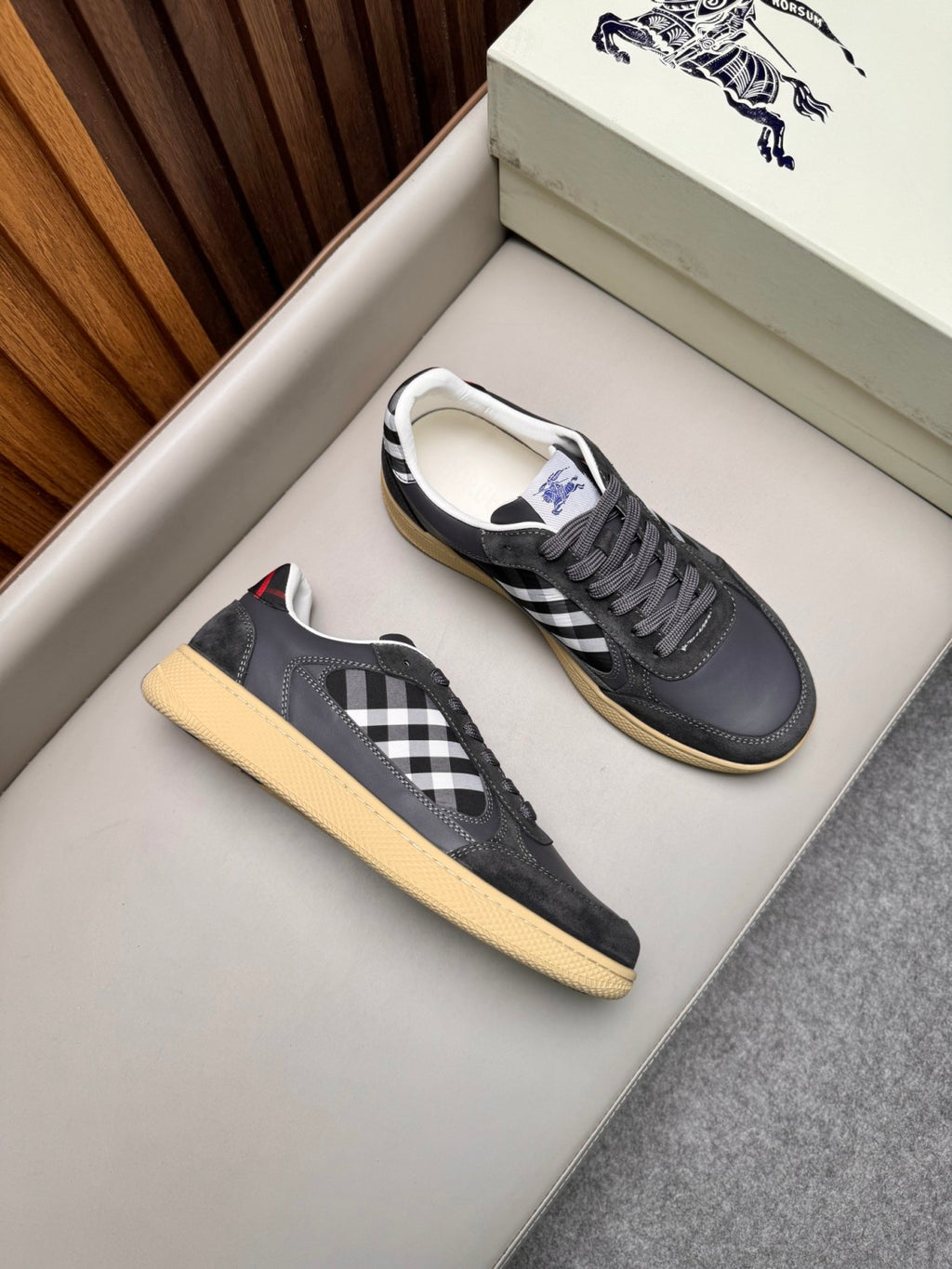 Burberry Leather Suede and Check Terrace Sneakers #385998