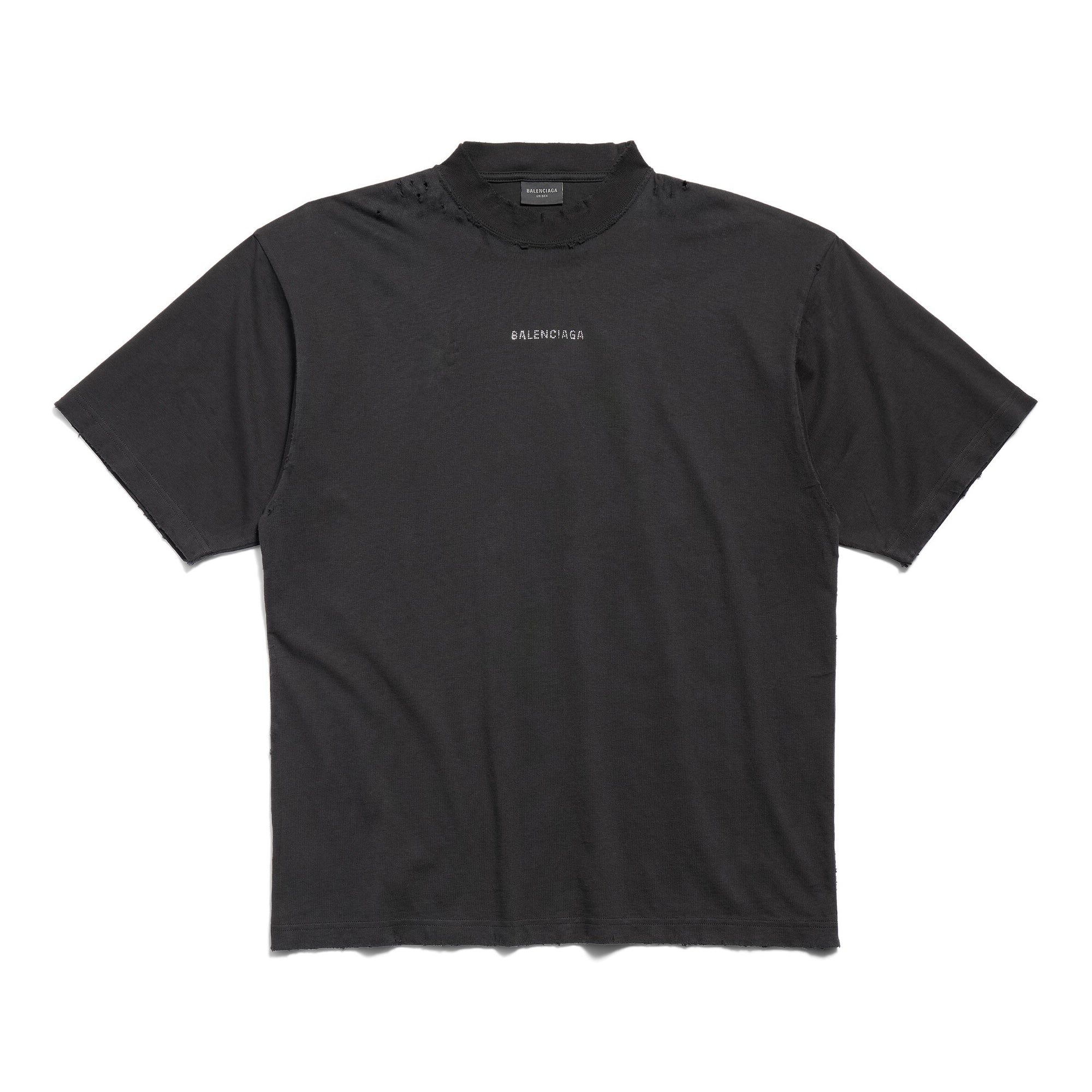Balenciaga Men's Summer Hot Drill Logo Letter Print Black Cotton Short Sleeve T-Shirt #75455