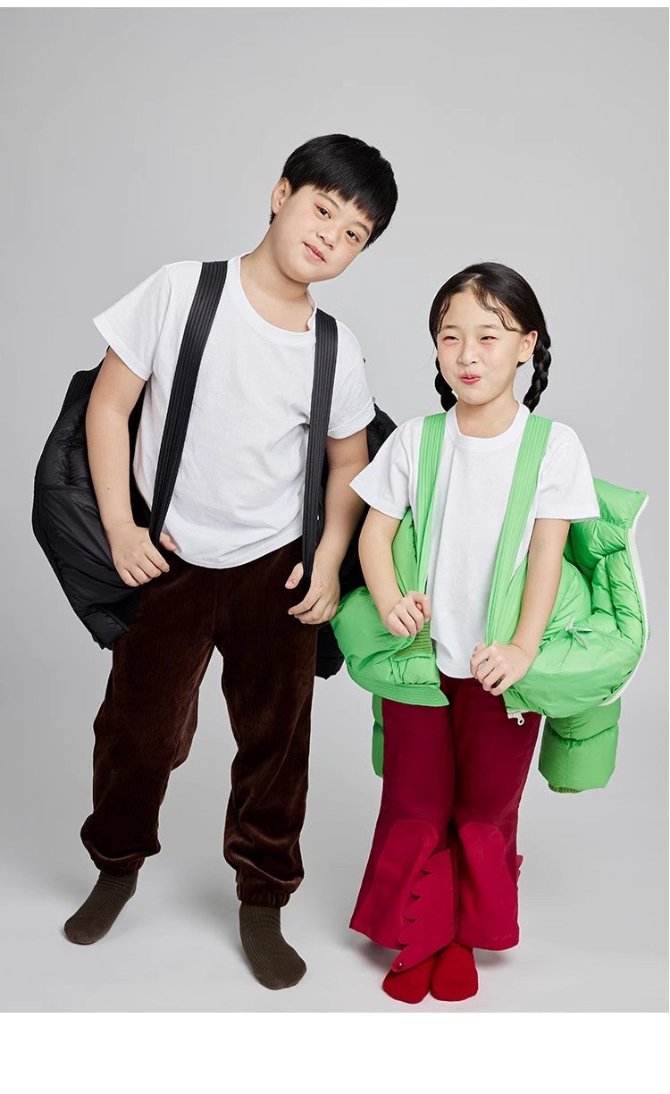 Kid's Autumn And Winter Solid Color Three-Dimensional Cutting Dinosaur Cap Hooded Loose Long-Sleeved Puffer Down Jacket #31323