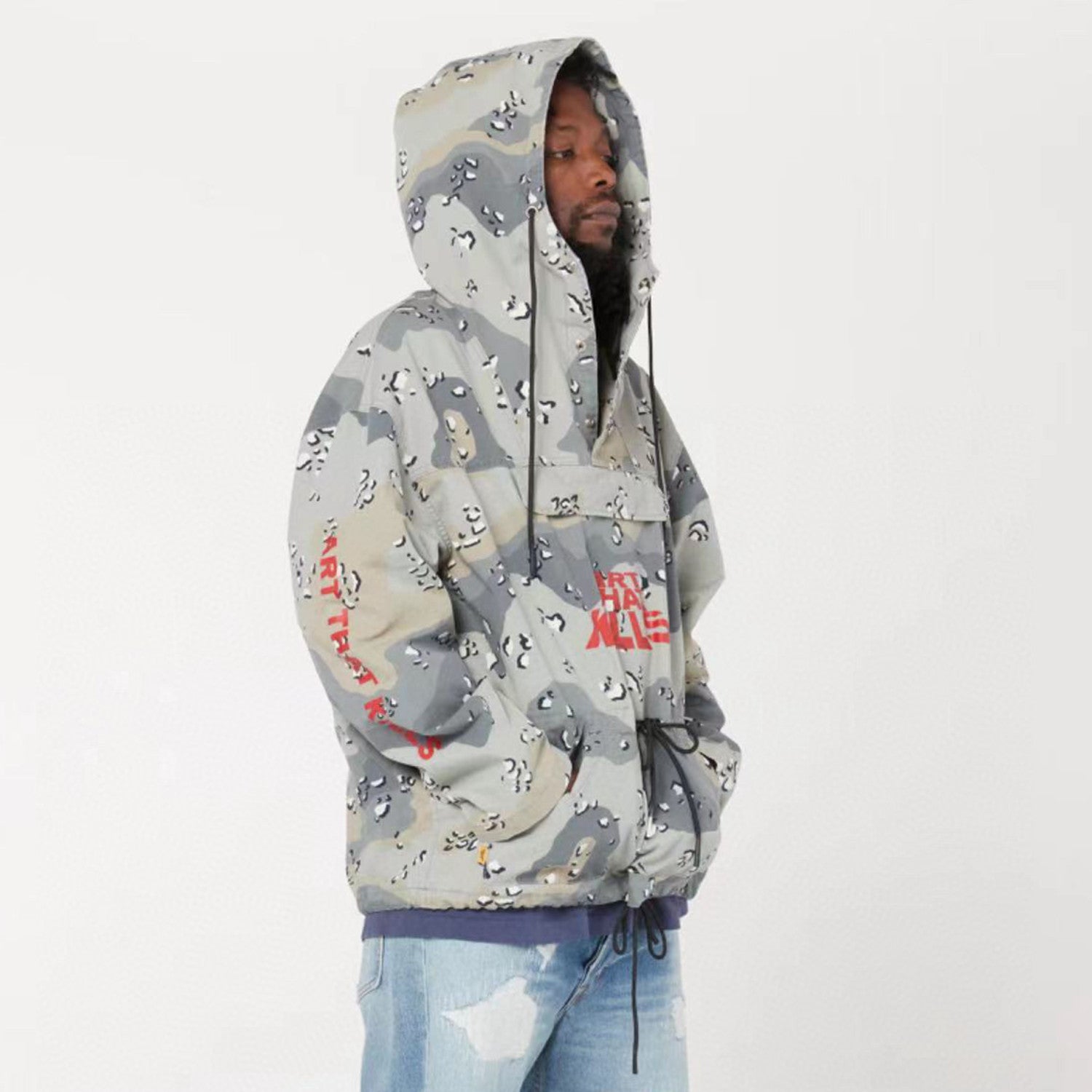 Gallery Dept Men's Spring And Autumn High Street Fashion Printed Letter Camouflage Rushing Jacket Hooded Loose Casual Jacket  Ngvp #8124