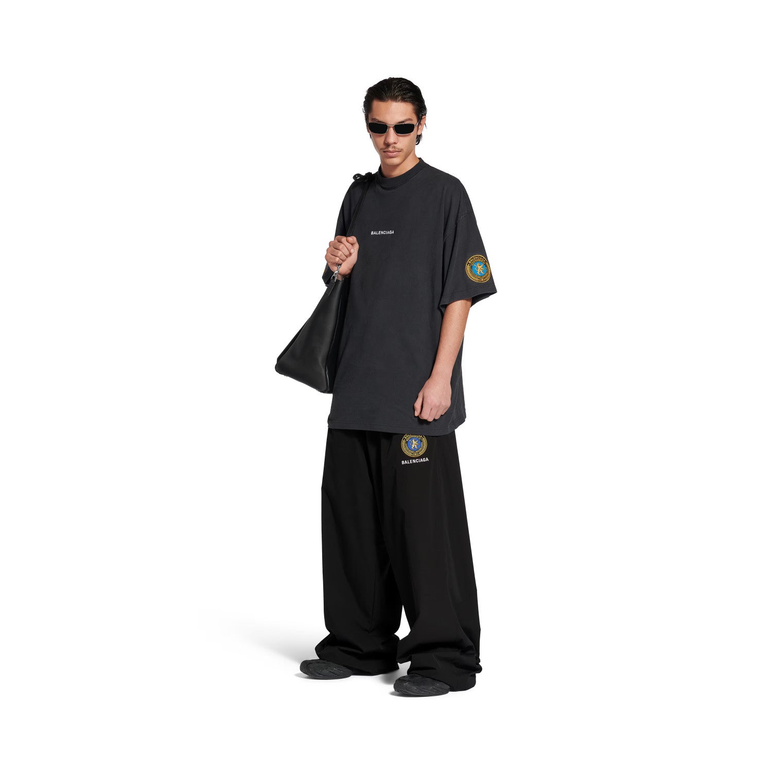 Balenciaga Men's Uniform Merch Oversized Round Neck Short Sleeve T-Shirt Vintage Solid Color Embroidery Casual Elastic Waist Shorts #81297