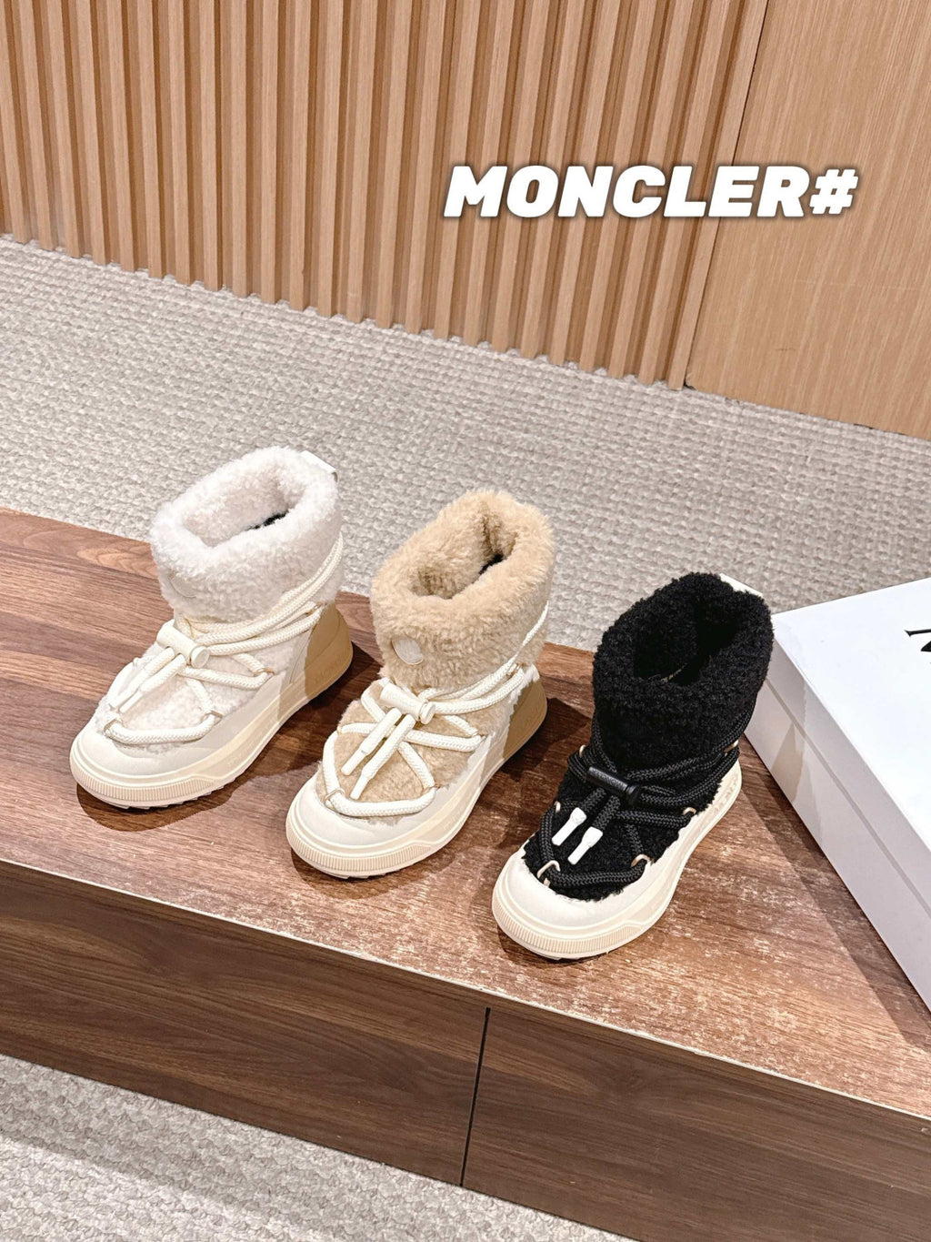 Moncler Light Beige Moncler Altive Mid Teddy Snow Boots #334369
