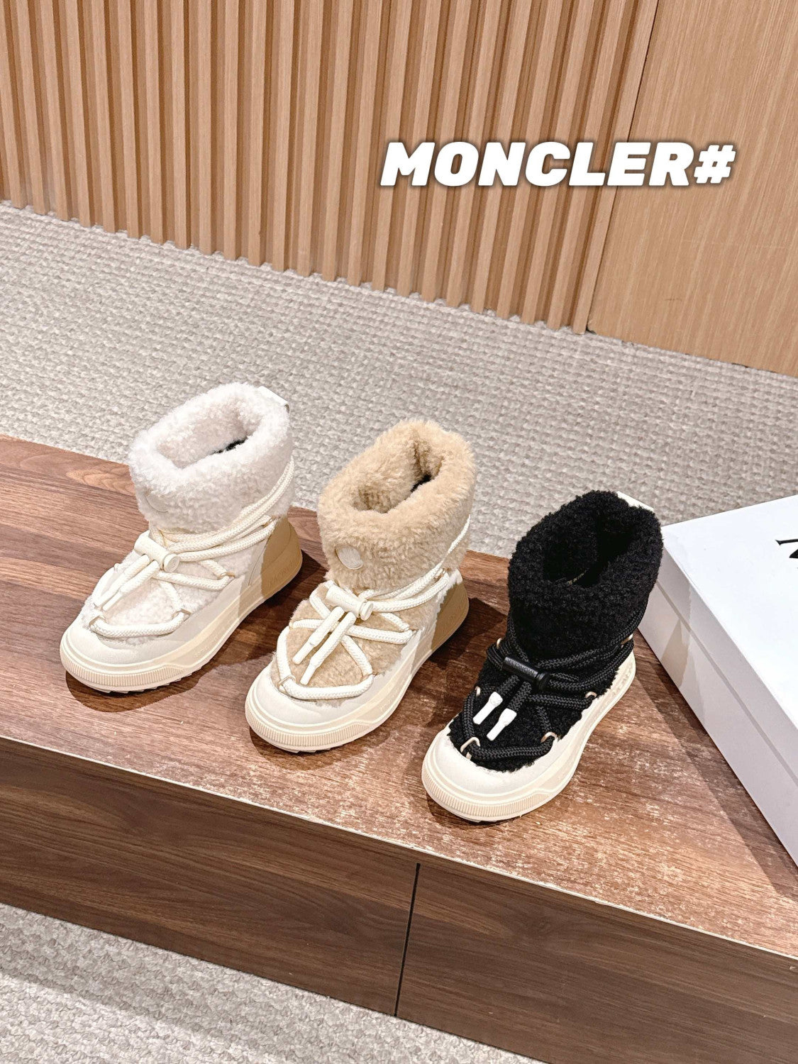 Moncler Light Beige Moncler Altive Mid Teddy Snow Boots #334369