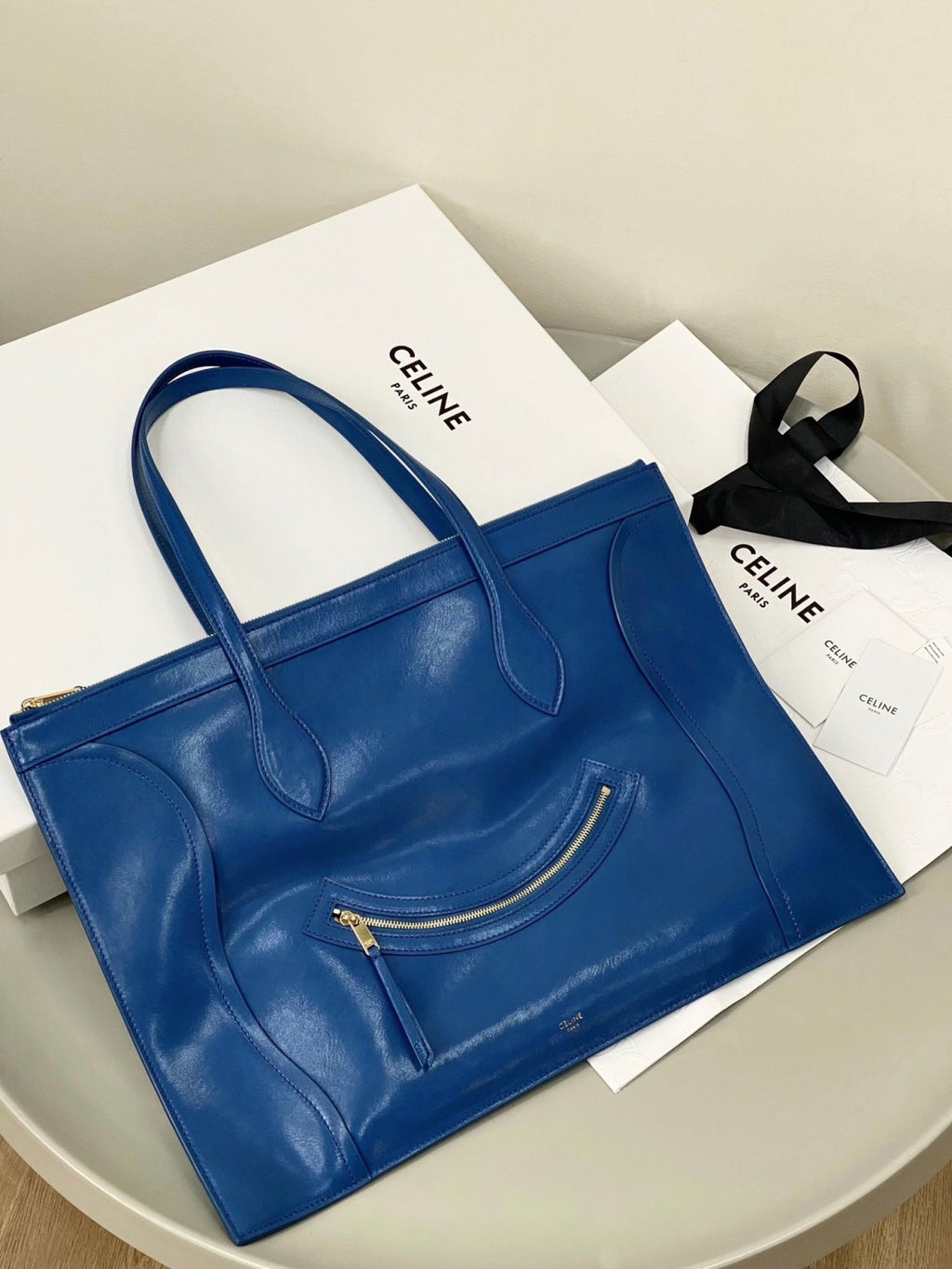Celine Flat Cabas Smile Leather Bags Handbag Commuter Laptop Bag # 195374