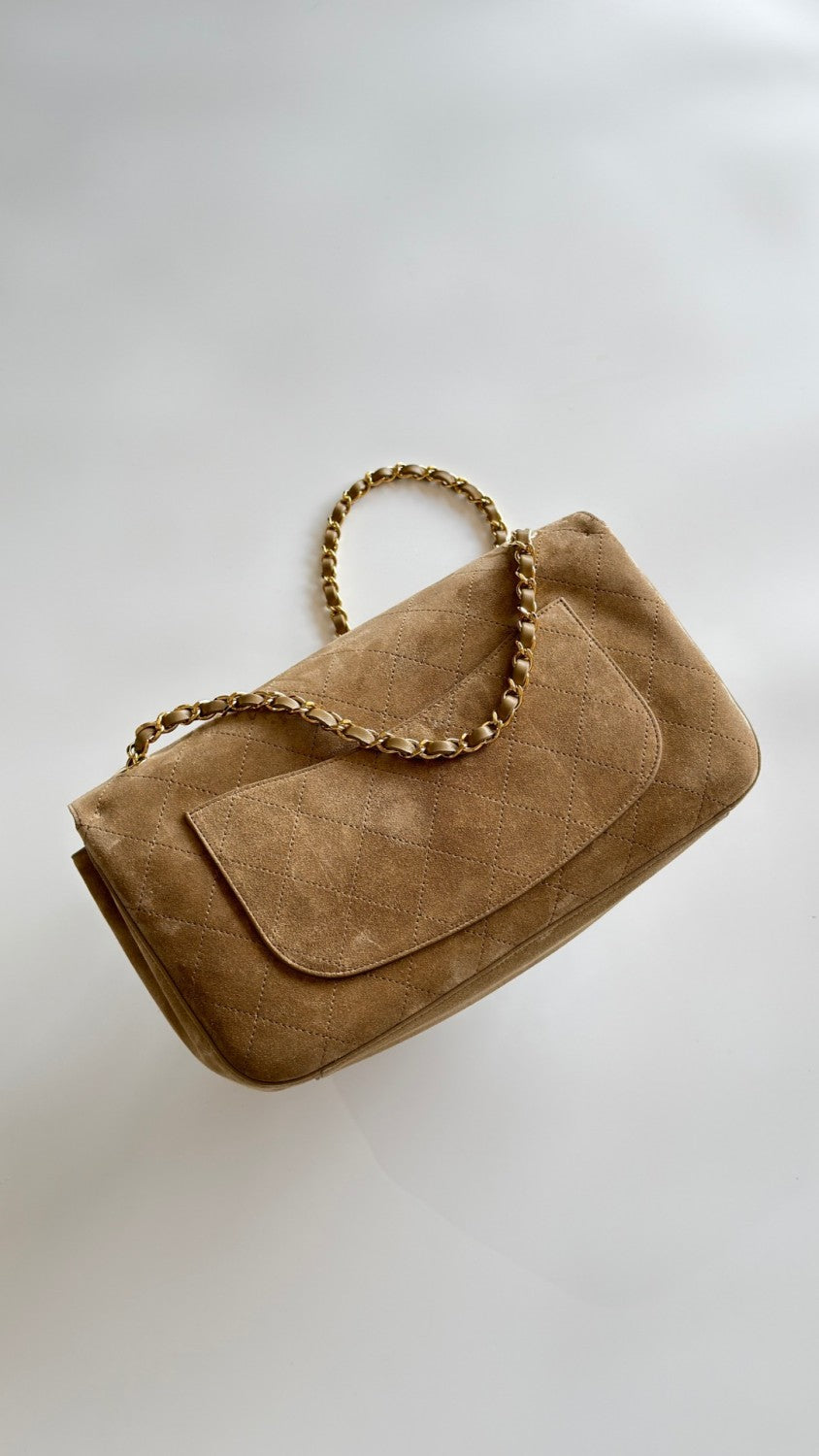 Chanel 2026 Spring/summer Maxi Clutch Bag Brown Suede With Metal Chain Stylish And Elegant Handbag  Bags #196600