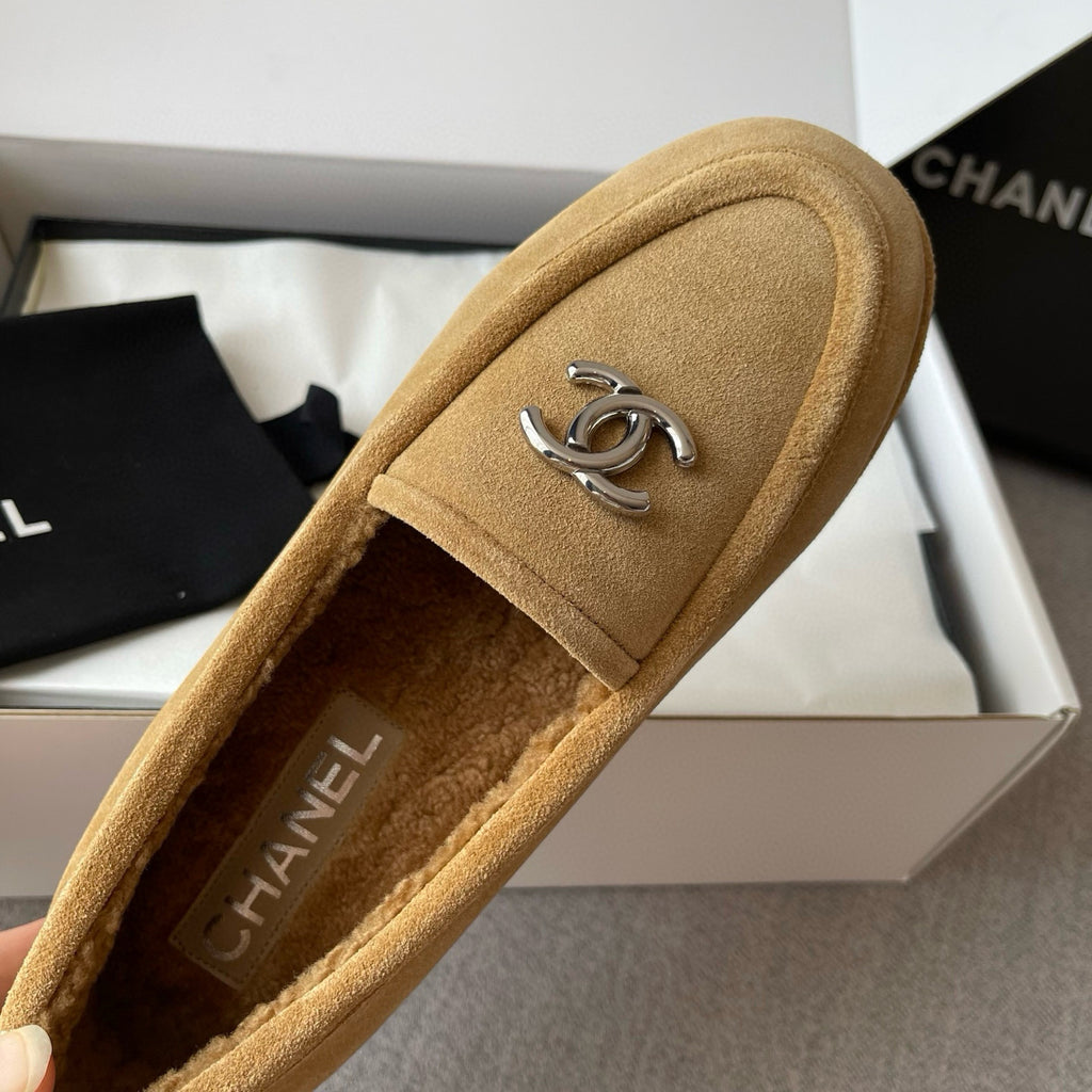 Chanel Women's Fall/Winter Logo Suede Solid-Color Round-Toe Low-Top Loafers Casual Flats Shoes #81589