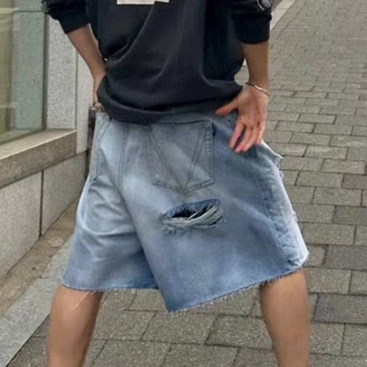 Vetements Men's And Women's Spring/summer Cotton Washed Distressed Denim Shorts With Zipper Loose Wide Leg Jeans Pants Ngvp #8521