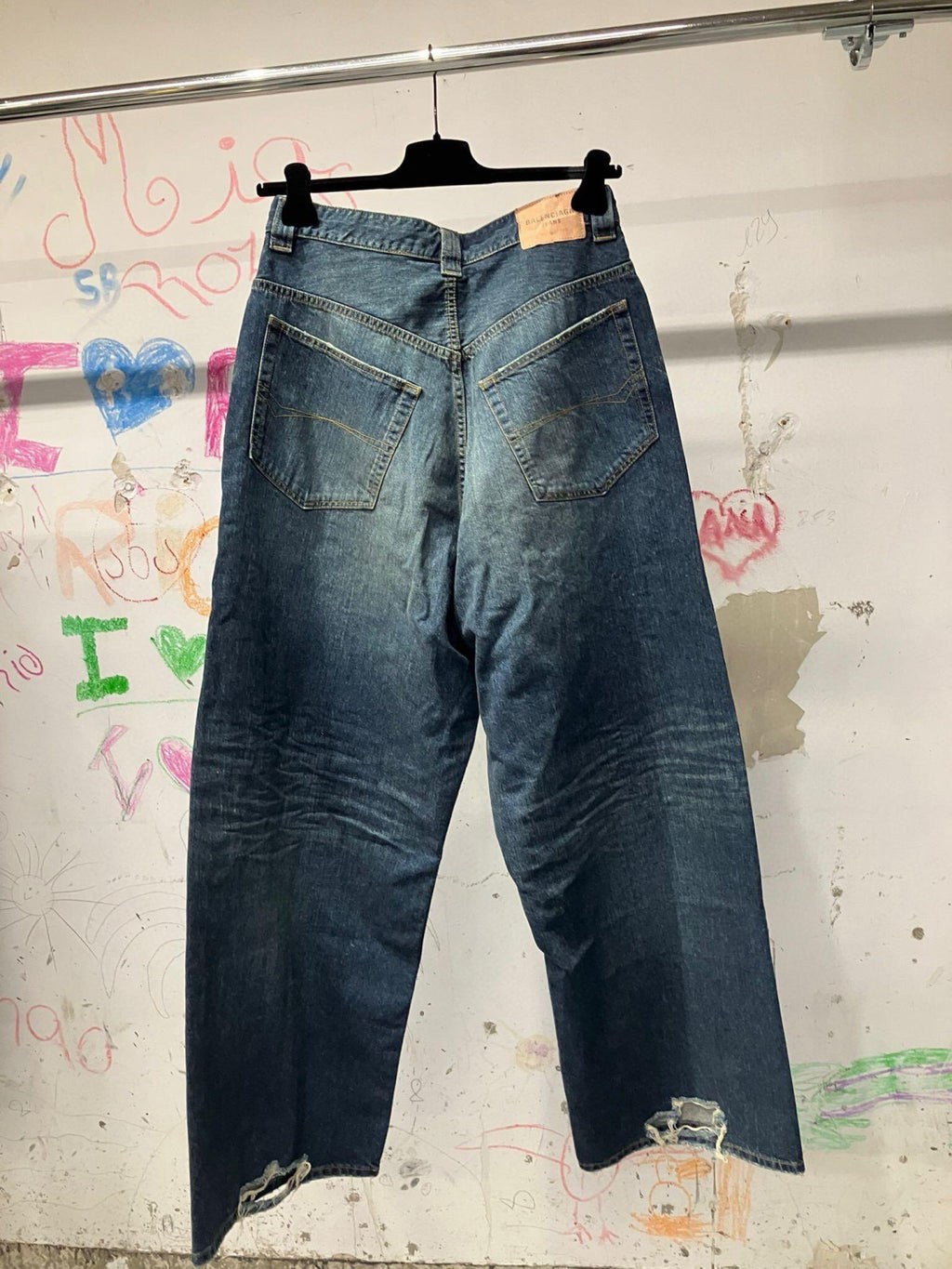 Balenciaga Men's Four Seasons Unity Sport Embroidered Jeans Solid Color Cotton Baggy Fit Trousers Pants Ngvp #1512