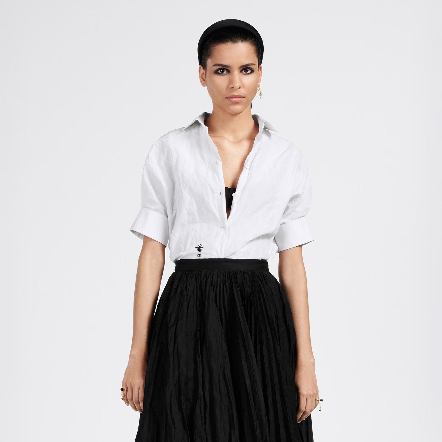Dior Blouse With Puff Sleeves Women's Embroidered Logo Short Sleeve Shirt #96261