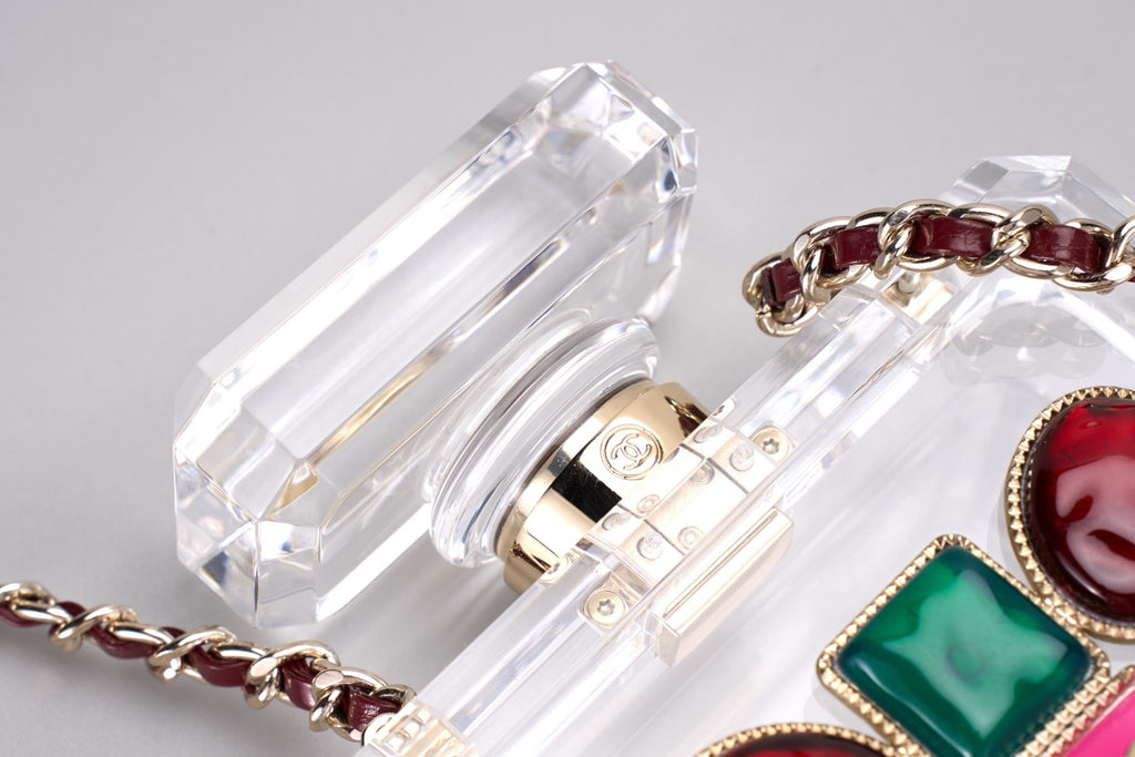 Chanel Women's Solid Colour Glass Gemstone Embellished Transparent Acrylic Perfume Bottle Shoulder Bag Bags #77239