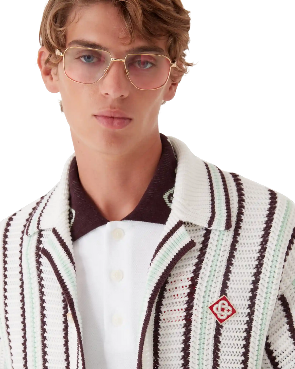 CASABLANCA 25SS Men's Brown Vertical Striped Long-sleeved Sweater Cardigan #333098