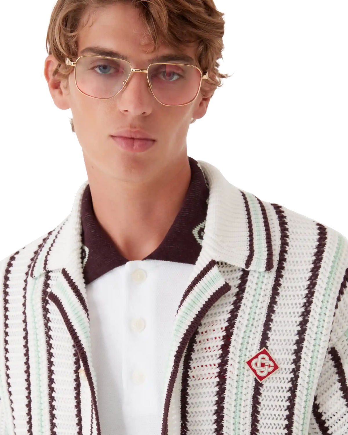 CASABLANCA 25SS Men's Brown Vertical Striped Long-sleeved Sweater Cardigan #333098