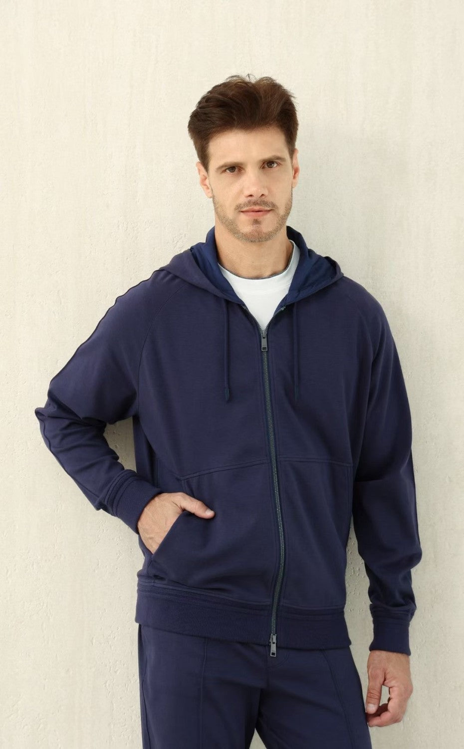 Ermenegildo Zegna Men's Spring/Fall Zipper Drawstring Hoodie Sweatshirt & Solid-Color Casual Pants Suit Set Ngvp #2352