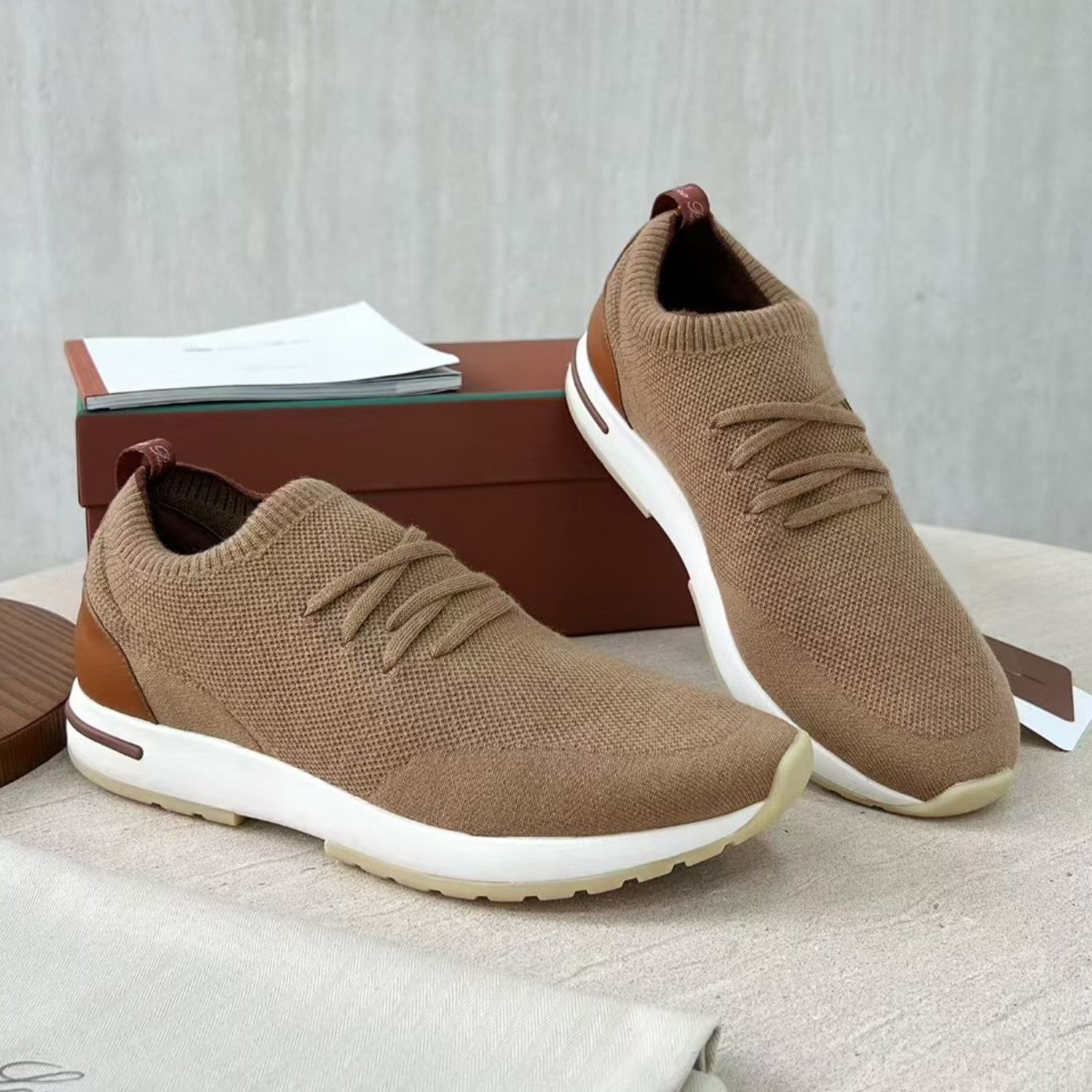 Loro Piana 360 Lp Flexy Walk Men's Autumn/winter Sports Shoes Two-tone Fashion Luxury Knit Comfortable Casual Footwear Ngvp #2435